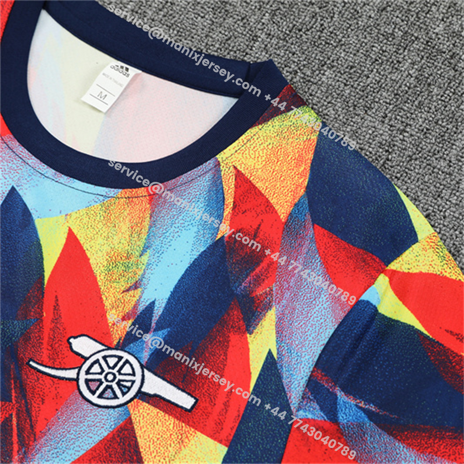 ManixJersey.com | Arsenal 25-26 Kids Short-Sleeve Training Set - Colorful Camouflage Top & Blue Shorts -Customize Name, Number and Patch | Worldwide Shipping