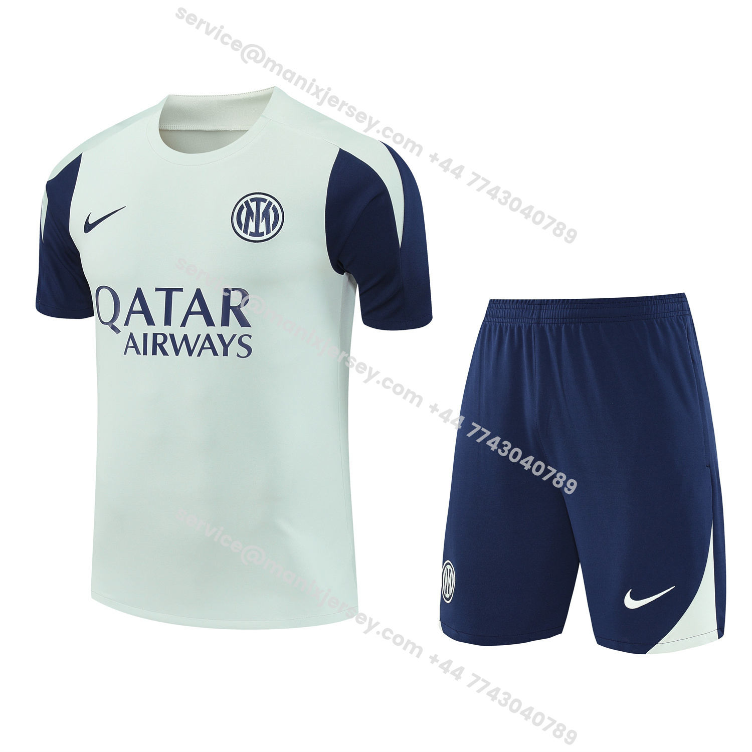 ManixJersey.com | Inter Milan 25-26 Short-Sleeve Training Set - Blue Sleeve White Top & Blue Shorts -Customize Name, Number and Patch | Worldwide Shipping