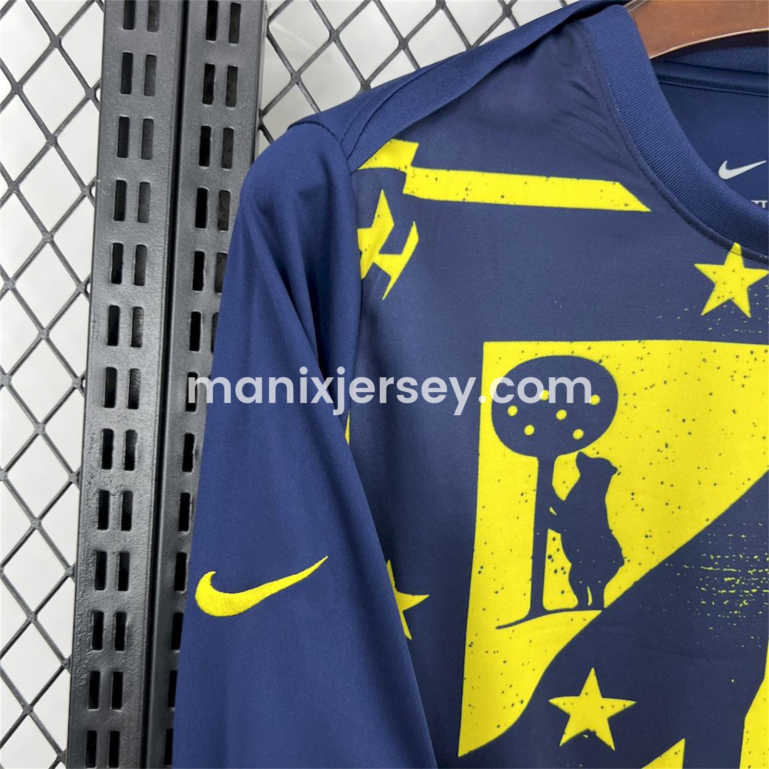 ManixJersey.com | Atletico Madrid 25-26 Yellow Blue Stripes Pre-Match Training Long Sleeves Jersey - Fans Version -Customize Name, Number and Patch | Worldwide Shipping