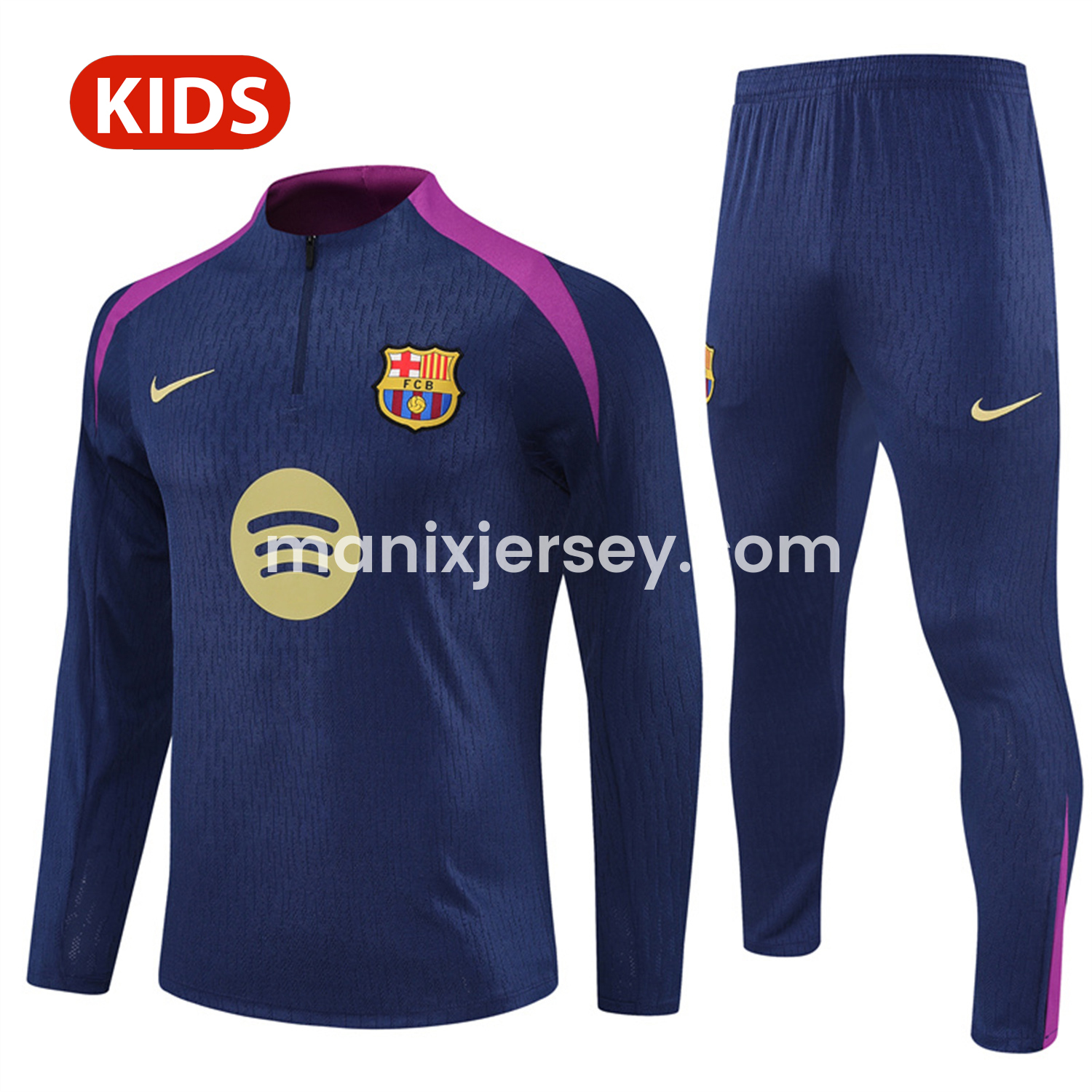ManixJersey.com | Barcelona 25-26 Kid Long Sleeves Training Set - Royal Blue Top & Royal Blue Pants -Customize Name, Number and Patch | Worldwide Shipping