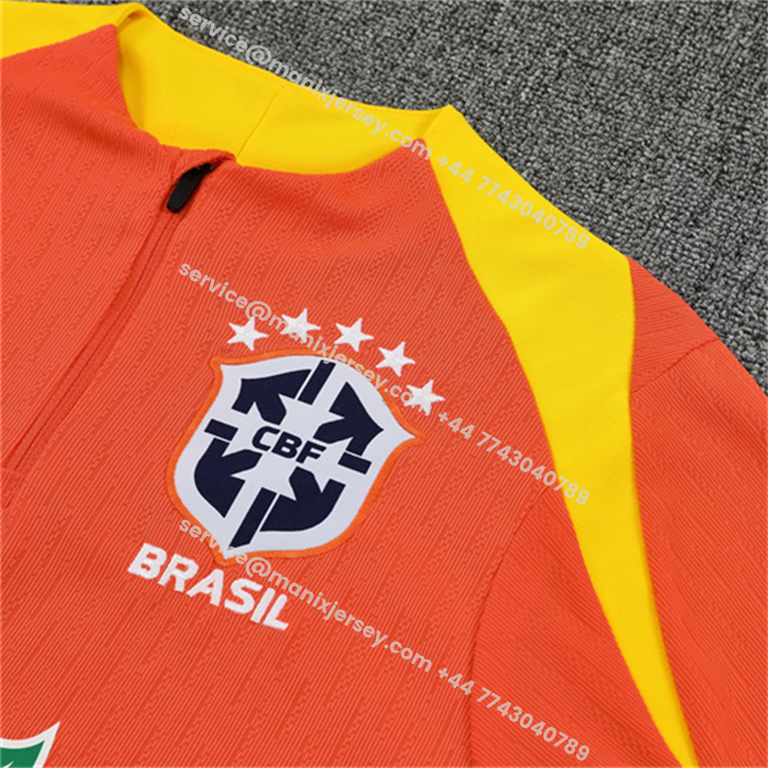 ManixJersey.com | Brazil 25-26 Kids Long Sleeve Training Set - Player Version - Orange Top and Black Pants -Customize Name, Number and Patch | Worldwide Shipping