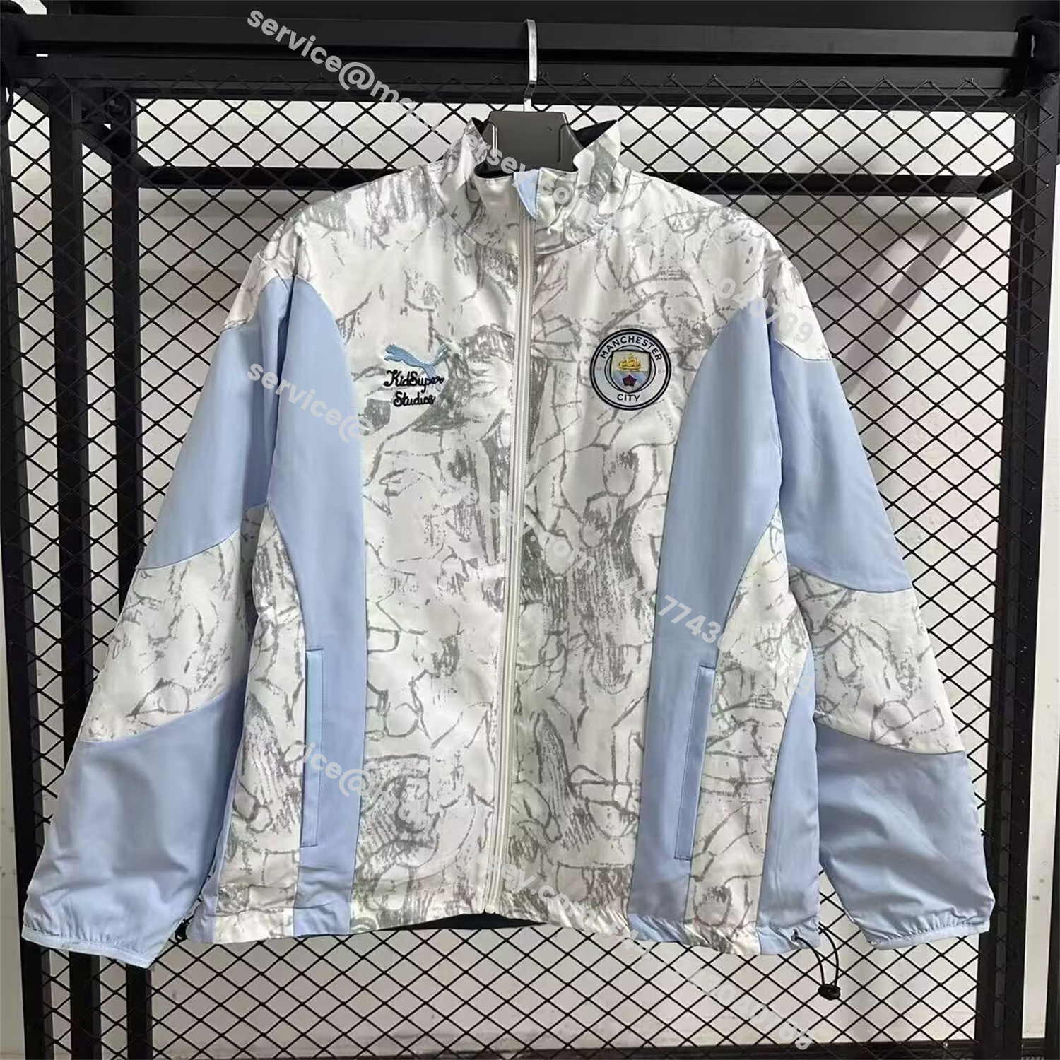 ManixJersey.com | Manchester City 25-26 Double Sided Reversible Windbreaker - Deep Blue & White -Customize Name, Number and Patch | Worldwide Shipping