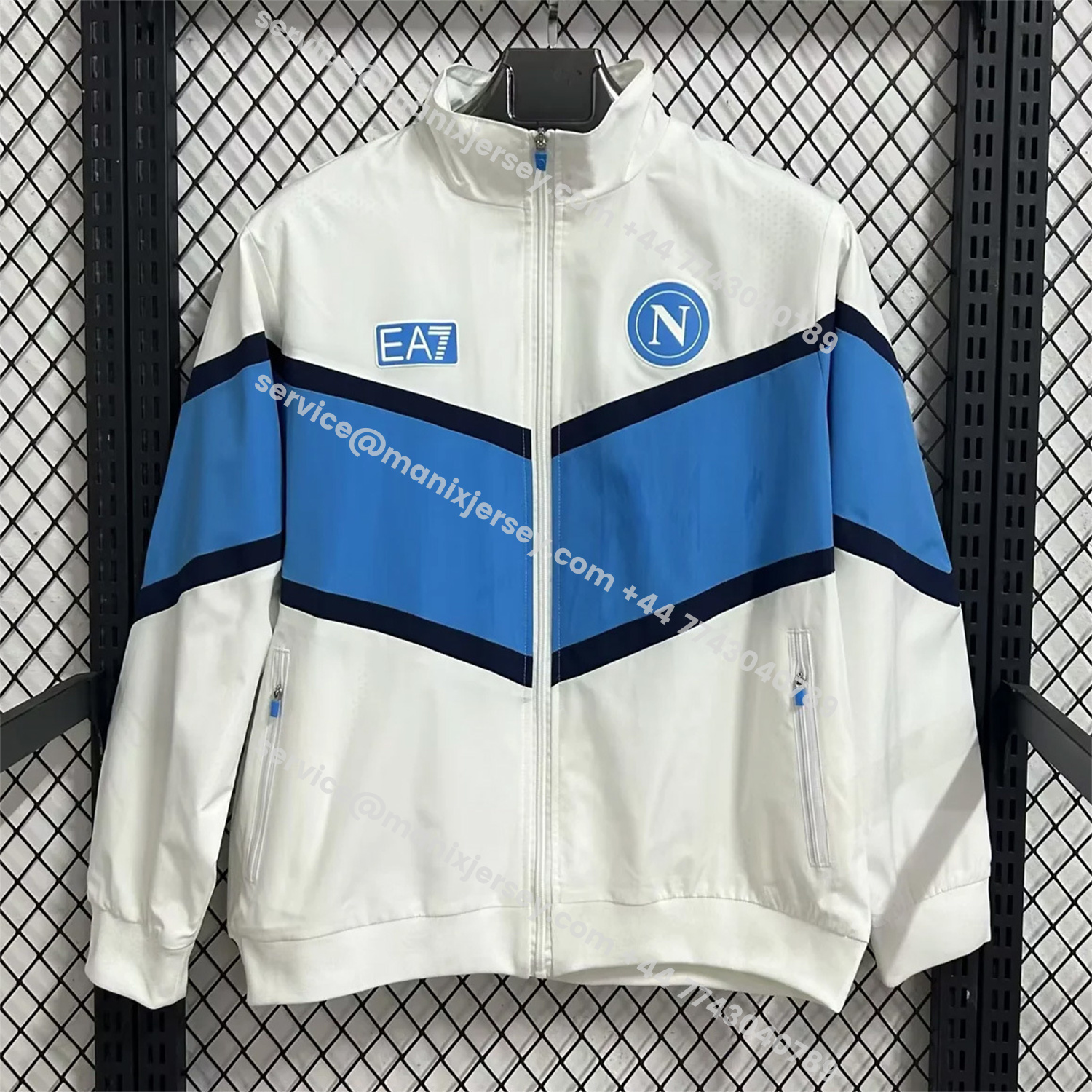 ManixJersey.com | Napoli 25-26 Windbreaker Jacket - White And Blue -Customize Name, Number and Patch | Worldwide Shipping