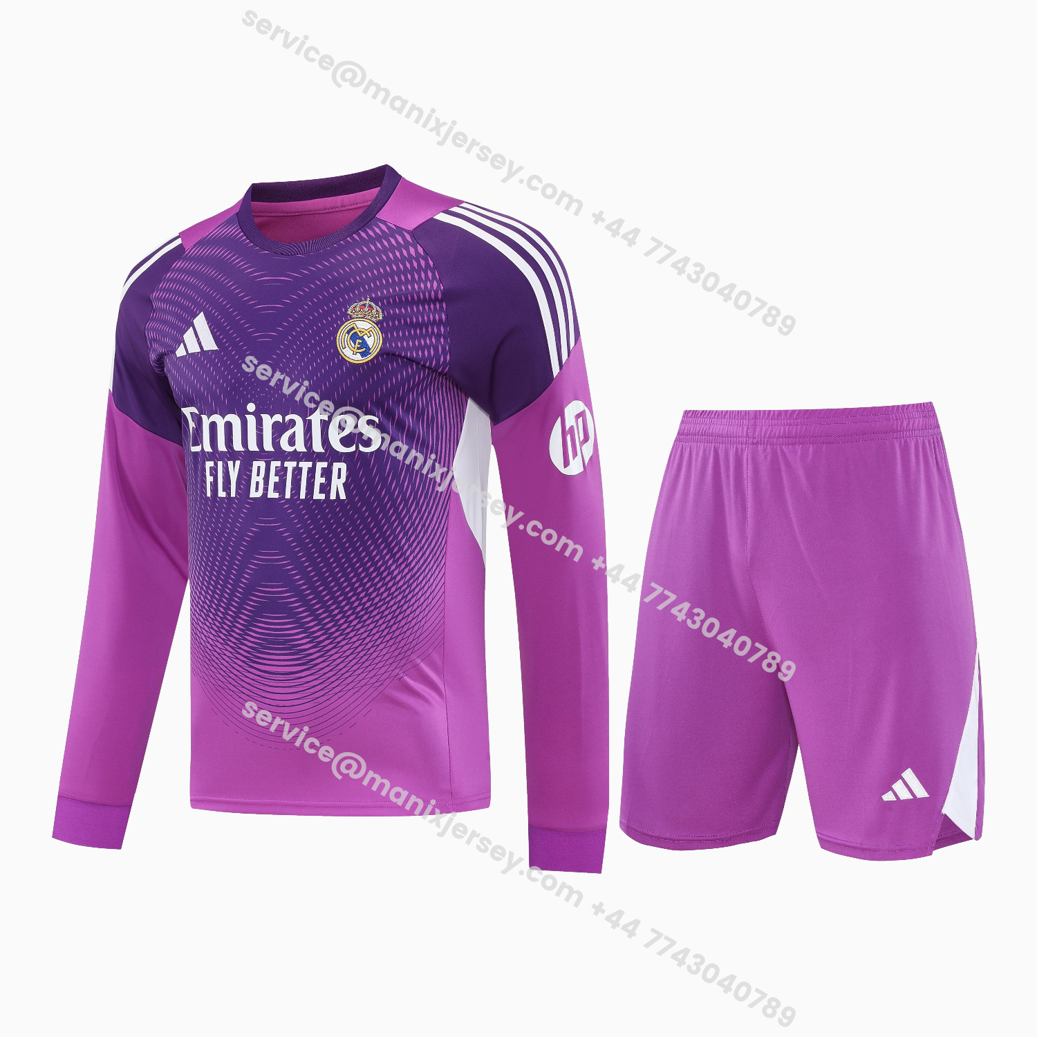 ManixJersey.com | Real Madrid 25-26 Longt-Sleeve Training Set - Purple Top & Purple Shorts -Customize Name, Number and Patch | Worldwide Shipping