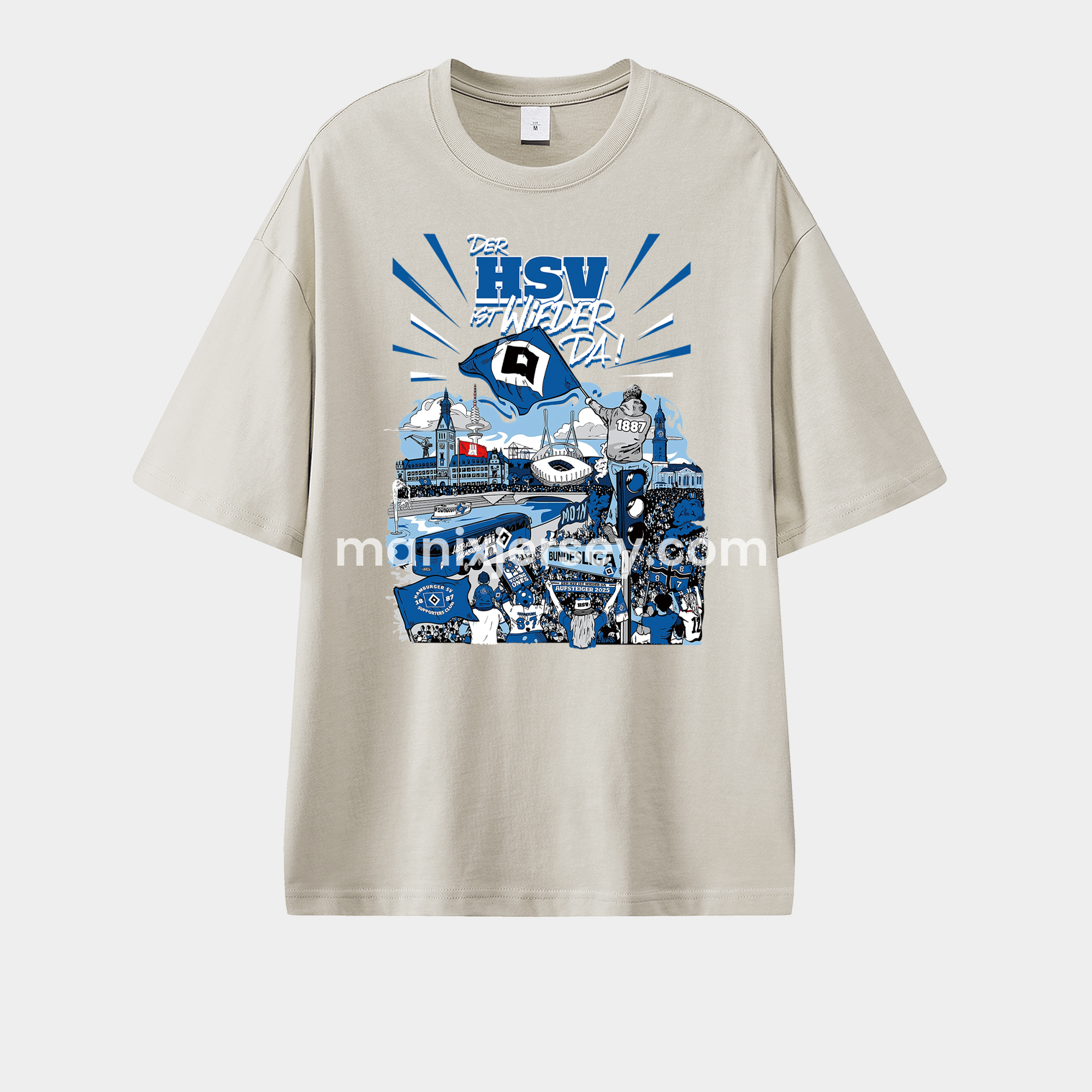 ManixJersey.com | Hamburger SV DER HSV IST WIEDER DA 2024-25 2. Bundesliga Champion Unisex Pure Cotton T-shirt -Customize Name, Number and Patch | Worldwide Shipping