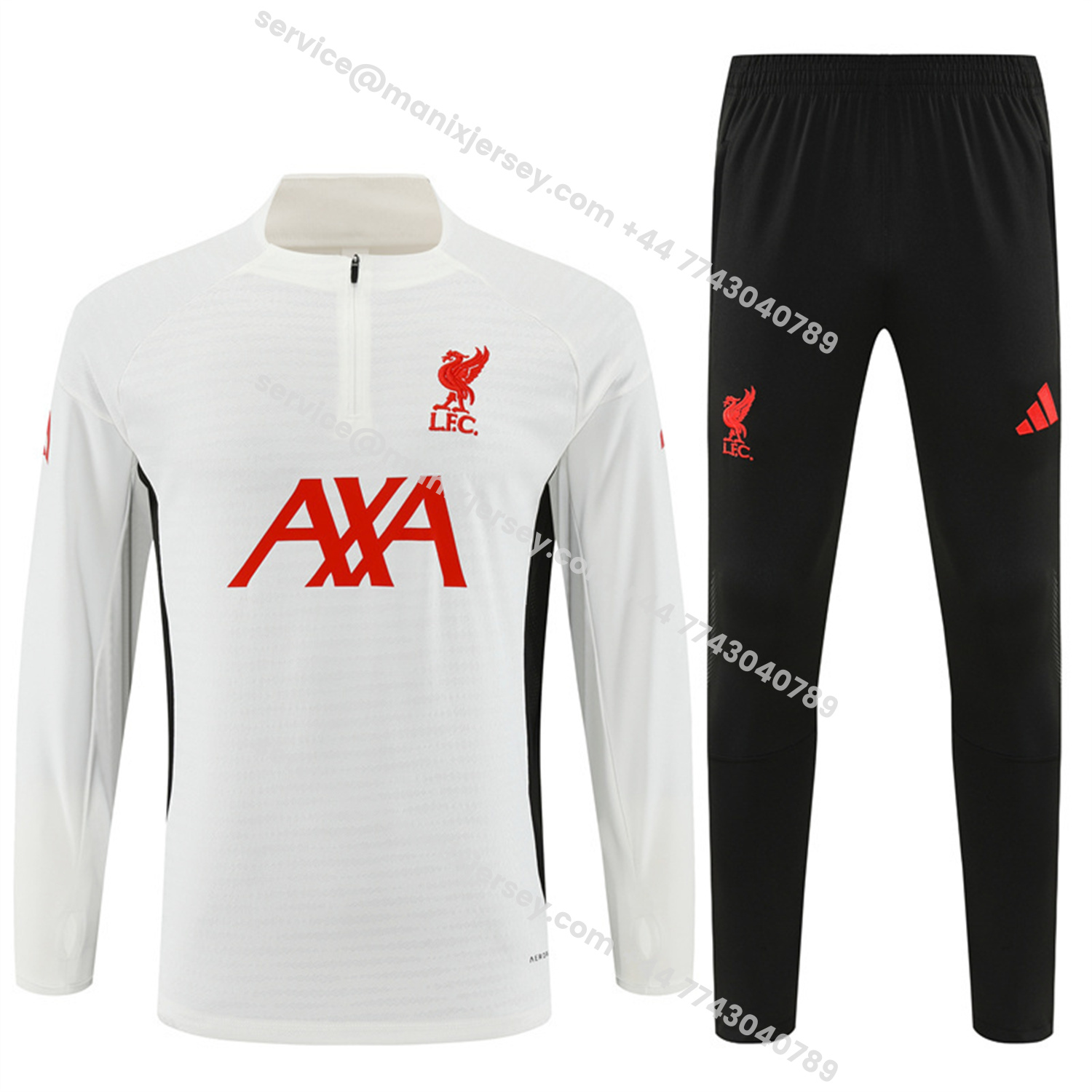 ManixJersey.com | Liver.pool 25-26 Kids Long Sleeve Training Set - Player Version - White Top & Black Pants -Customize Name, Number and Patch | Worldwide Shipping