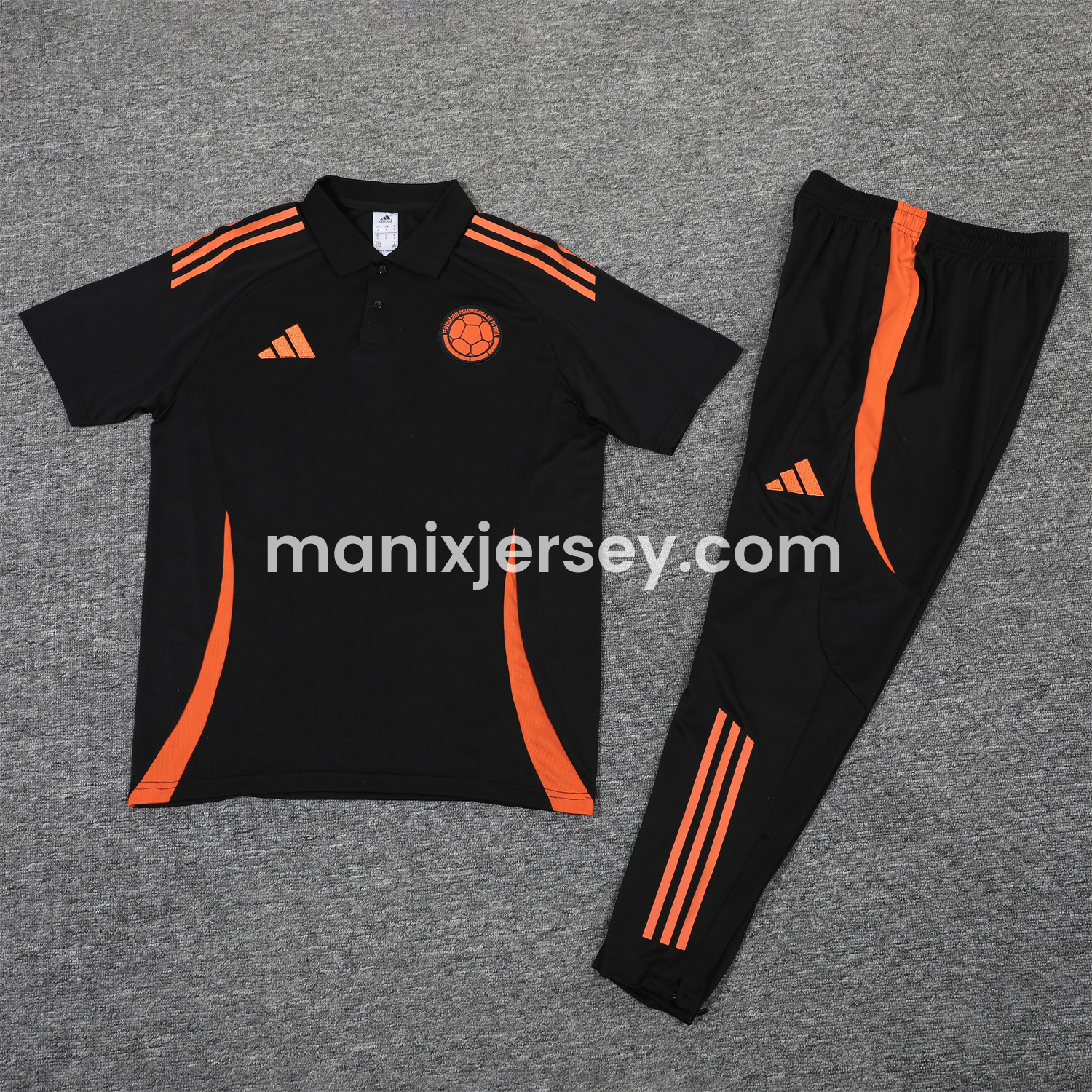 ManixJersey.com | Colombia 25-26 POLO Short-Sleeve Training Set - Black Top and Pants -Customize Name, Number and Patch | Worldwide Shipping
