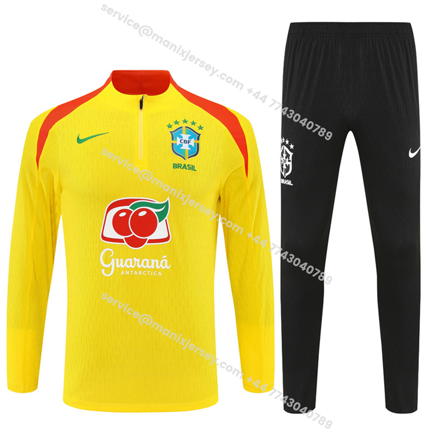 ManixJersey.com | Brazil 25-26 Long Sleeve Training Set - Player Version - Yellow Top and Black Pants -Customize Name, Number and Patch | Worldwide Shipping