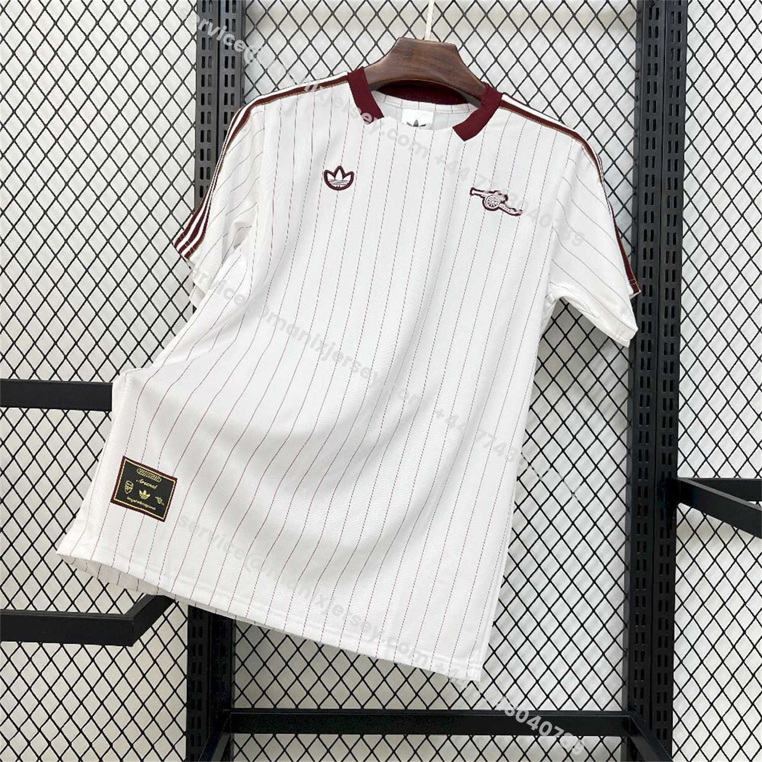 ManixJersey.com | Arsenal 25-26 Trefoil Red Lines White Travel Jersey - Fans Version -Customize Name, Number and Patch | Worldwide Shipping