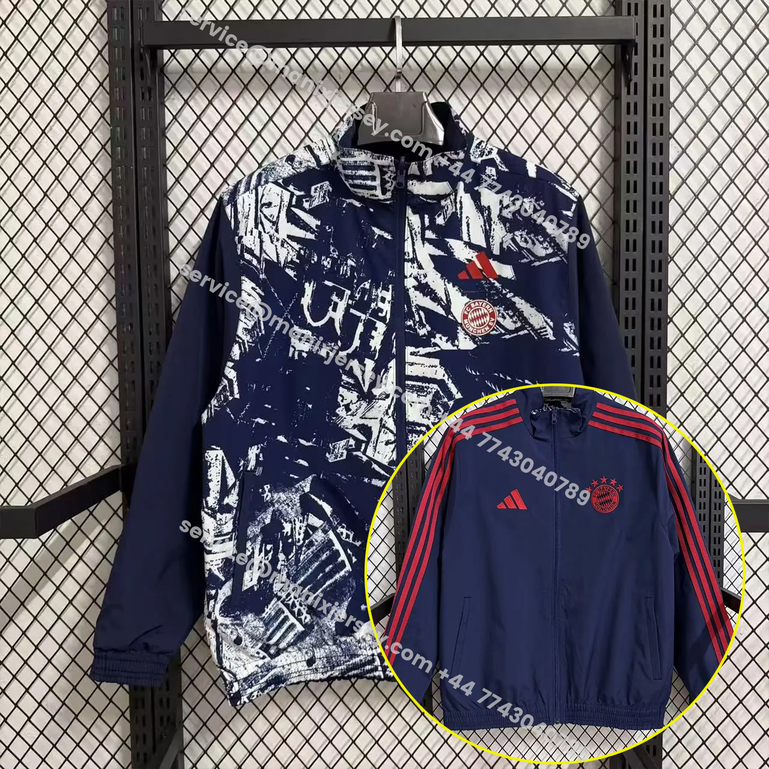 ManixJersey.com | Bayern Munich 25-26 Double Sided Reversible Windbreaker - Deep Blue & White Blue -Customize Name, Number and Patch | Worldwide Shipping