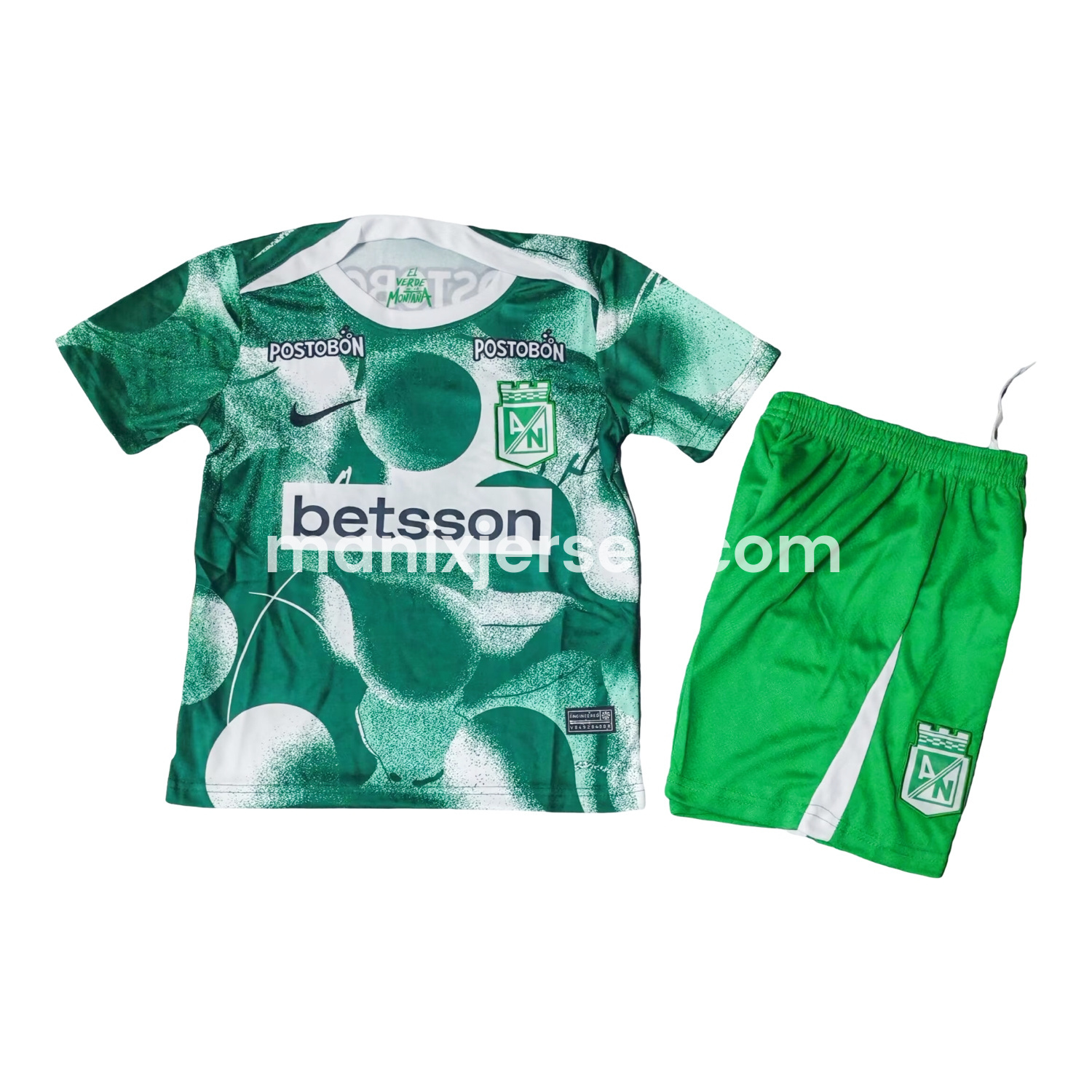 ManixJersey.com | Atlético Nacional 25-26 Pre-Match Training Green Kids Kit -Customize Name, Number and Patch | Worldwide Shipping