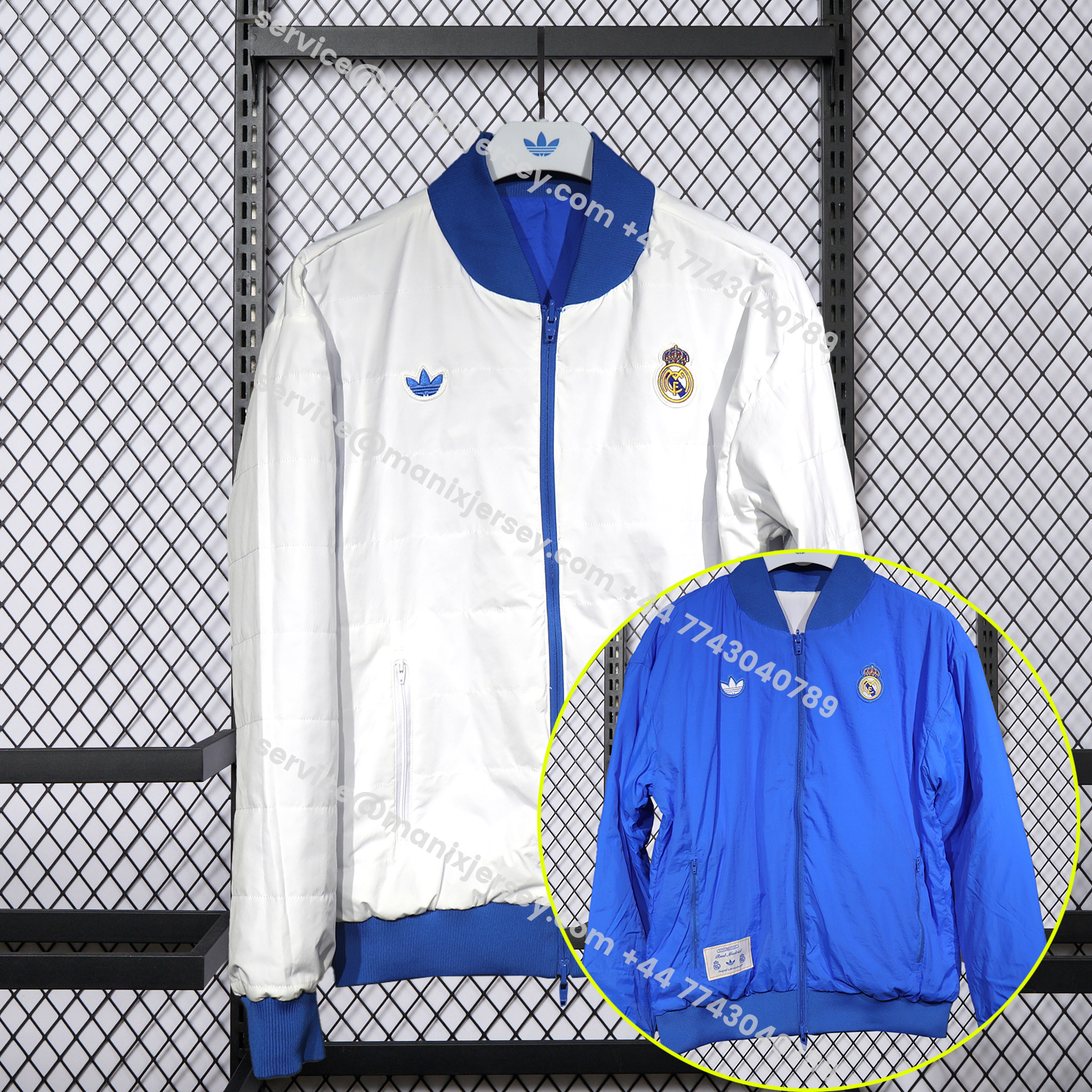 ManixJersey.com | Real Madrid 25-26 Double Sided Reversible Windbreaker - Blue & White -Customize Name, Number and Patch | Worldwide Shipping