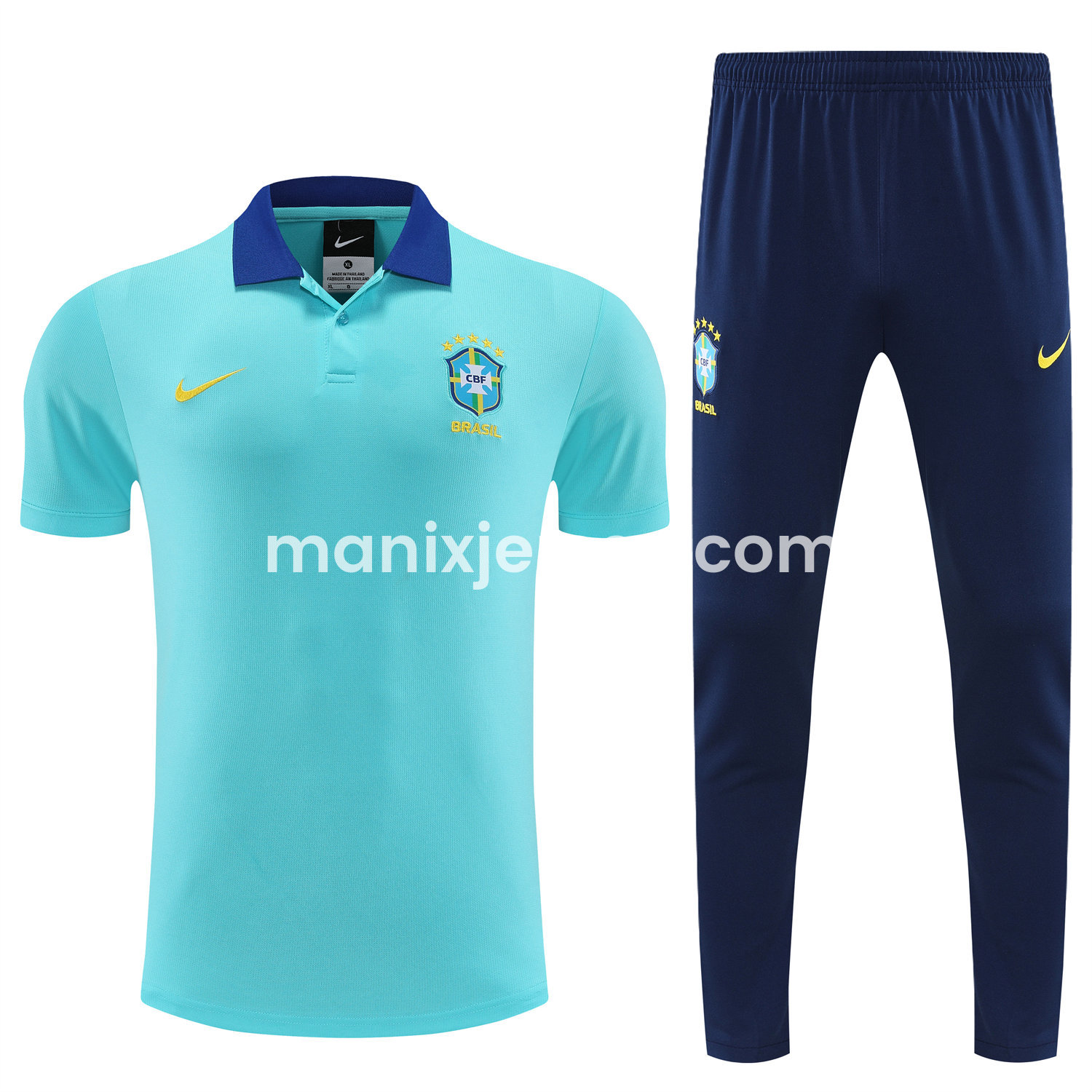 ManixJersey.com | Brazil 25-26 POLO Short-Sleeve Training Set - Blue Top and Deep Blue Pants -Customize Name, Number and Patch | Worldwide Shipping