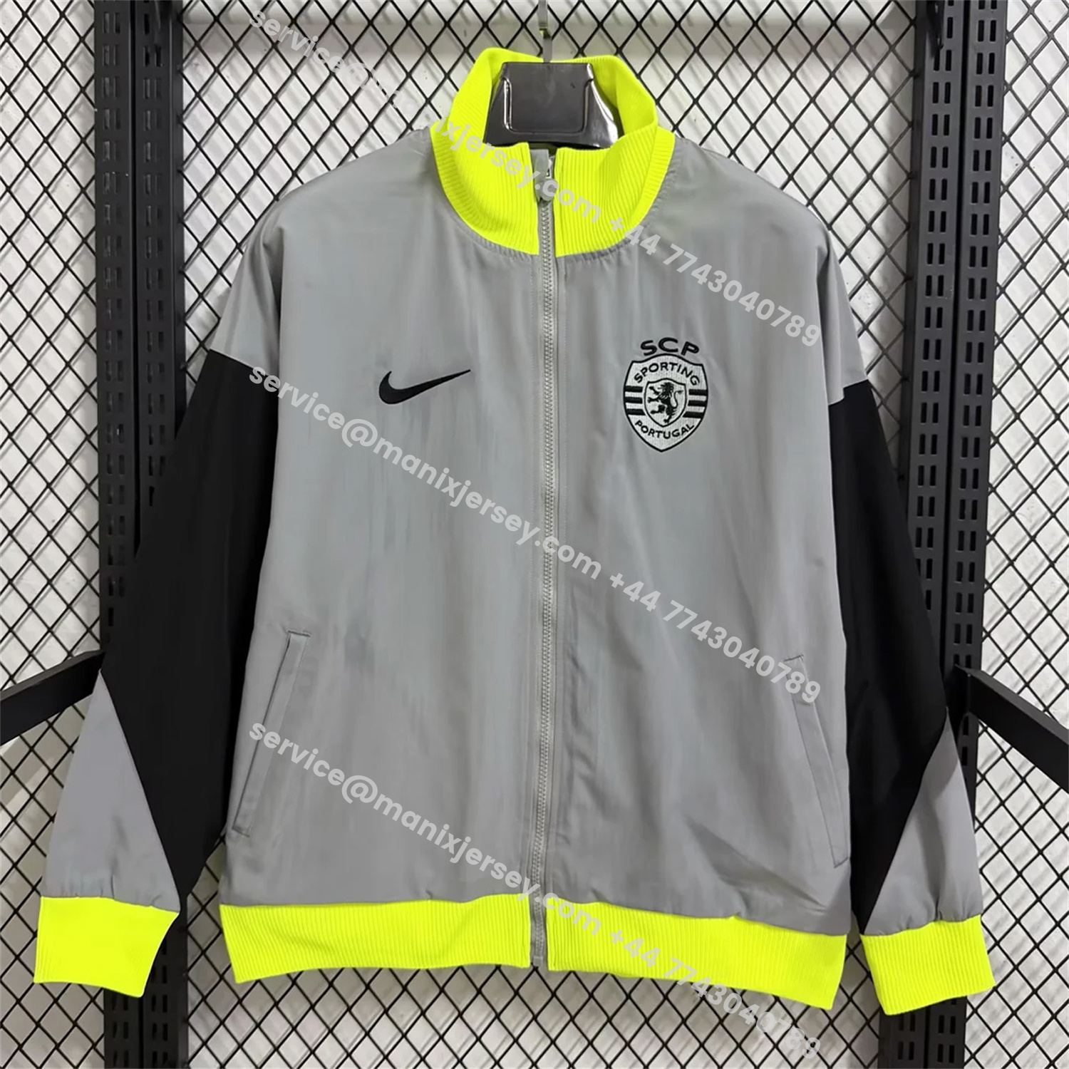 ManixJersey.com | Sporting CP 25-26 Windbreaker Jacket - Grey -Customize Name, Number and Patch | Worldwide Shipping