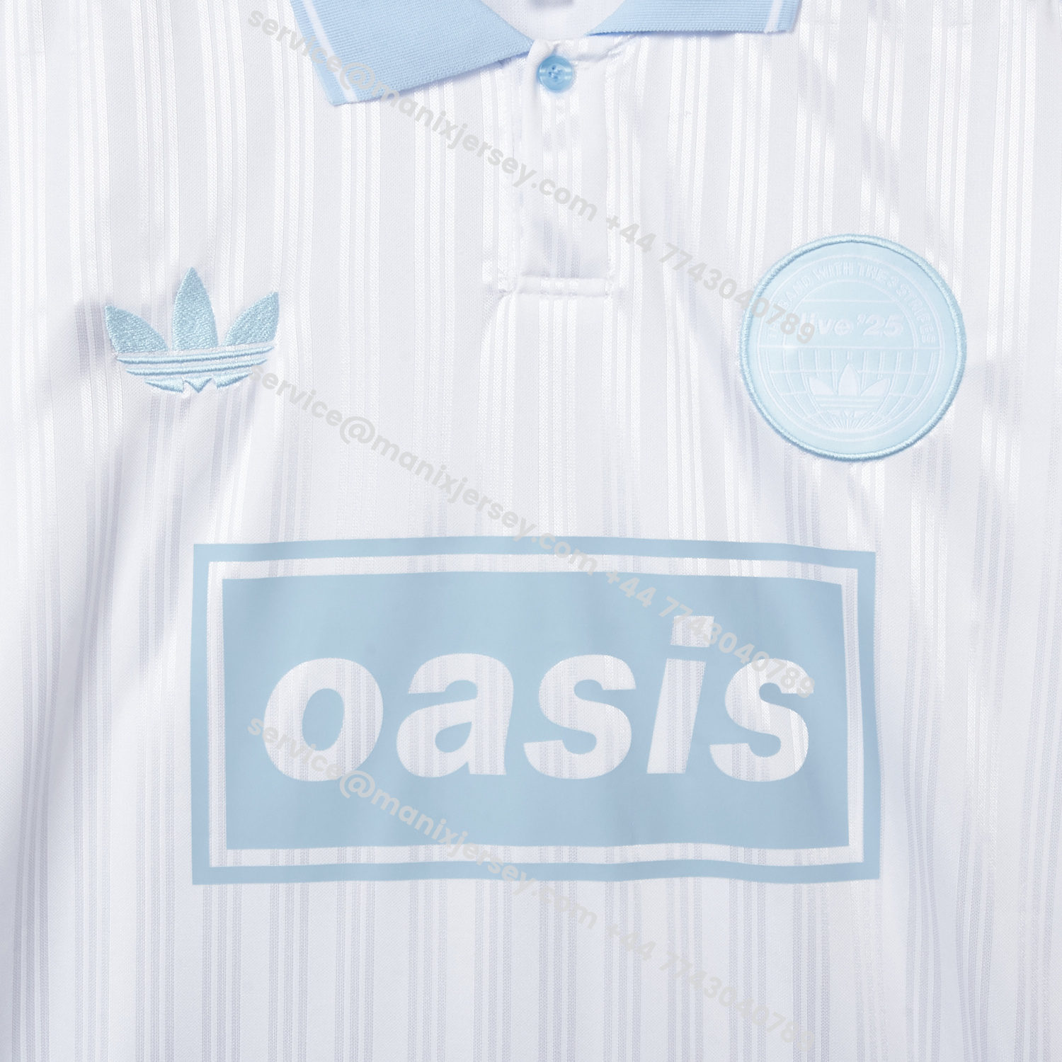 ManixJersey.com | Bohemian 25-26 Oasis Originals Tour White And Sky Blue Jersey With Number 25 - Fans Version -Customize Name, Number and Patch | Worldwide Shipping