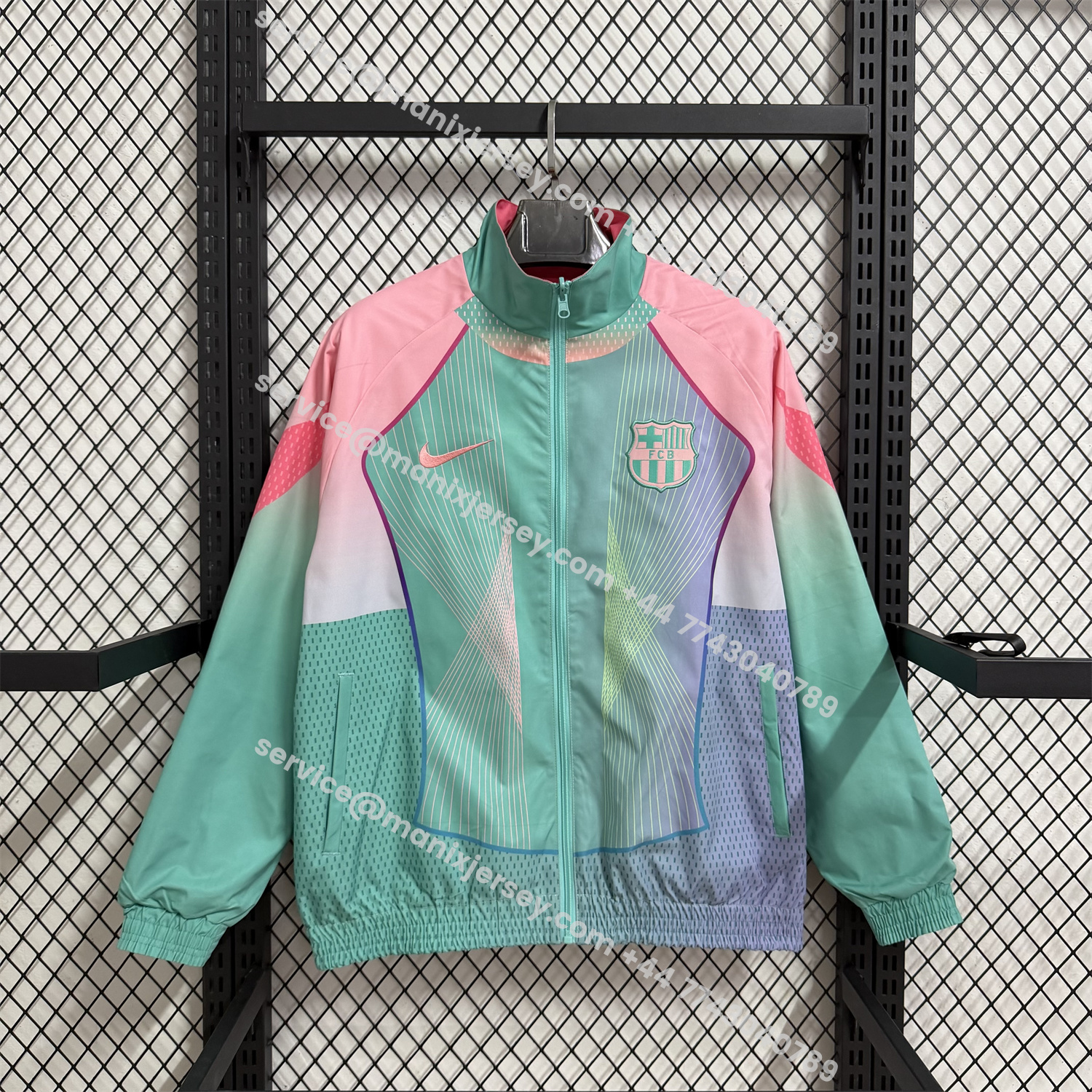 ManixJersey.com | Barcelona 25-26 Double Sided Reversible Windbreaker - Green & Pink -Customize Name, Number and Patch | Worldwide Shipping
