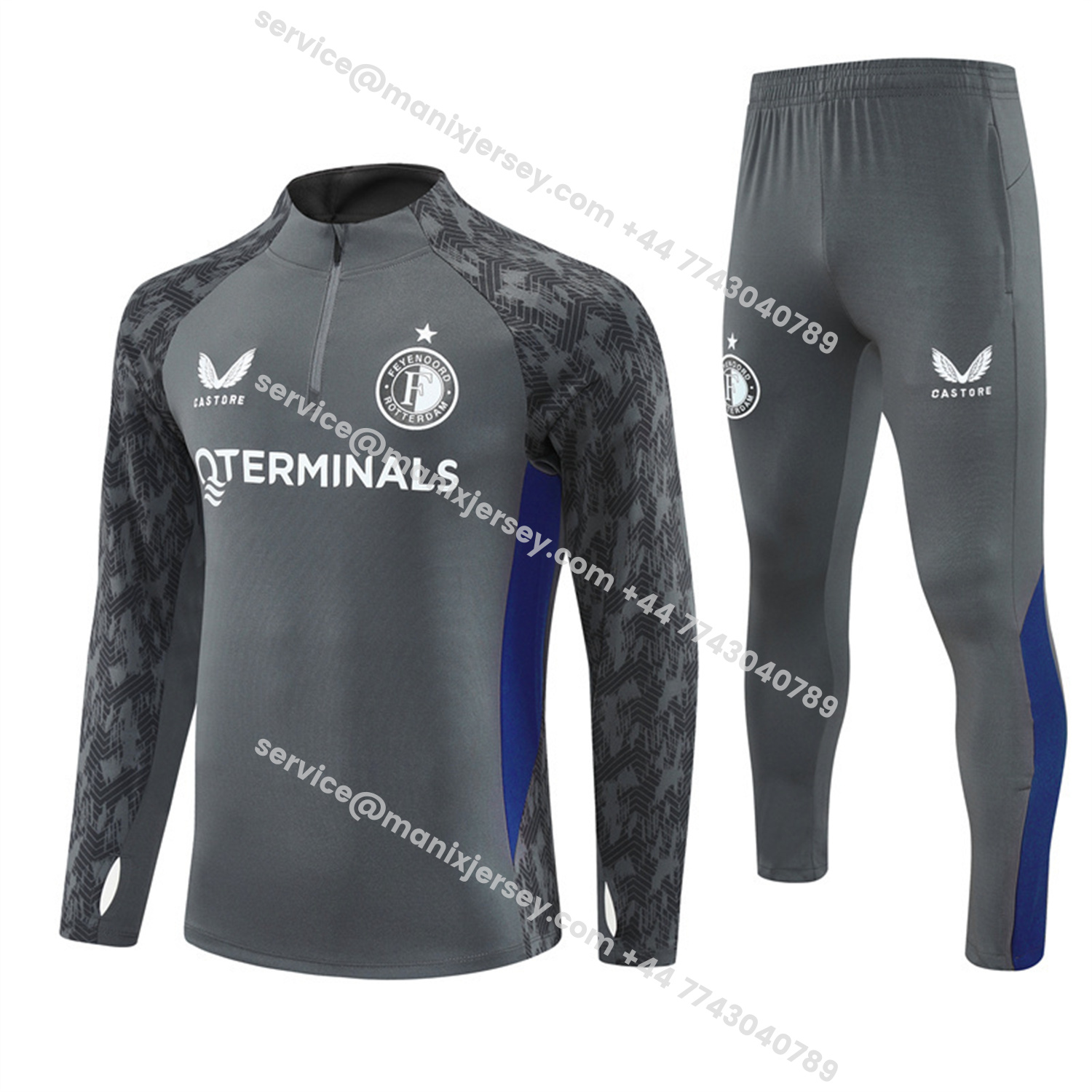 ManixJersey.com | Feyenoord 25-26 Long Sleeve Training Set - Dark Gray Top & Dark Gray Pants -Customize Name, Number and Patch | Worldwide Shipping