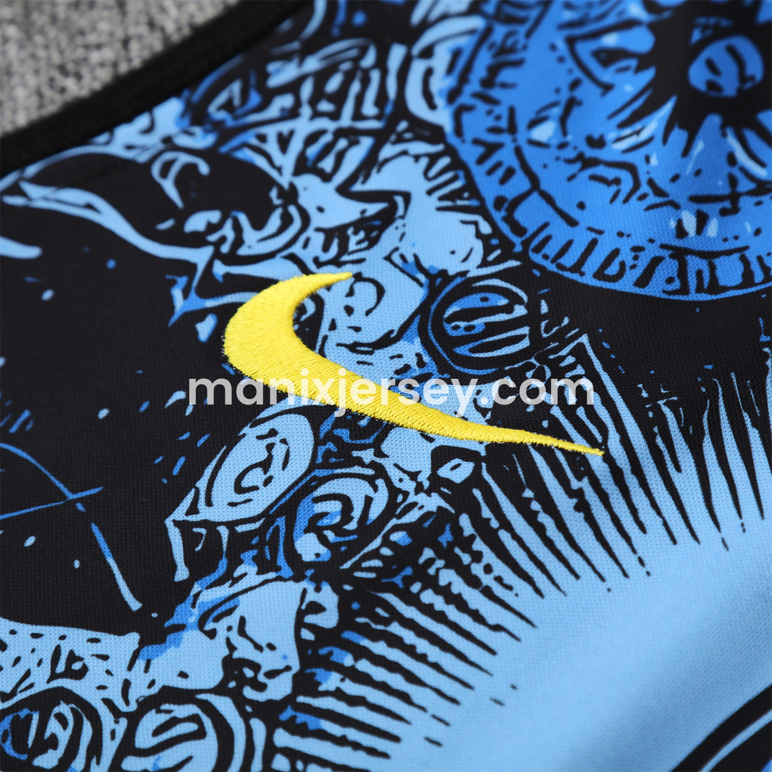 ManixJersey.com | Brazil 25-26 Blue Jesus Statue Vest Training Set - Blue Vest & Black Shorts -Customize Name, Number and Patch | Worldwide Shipping