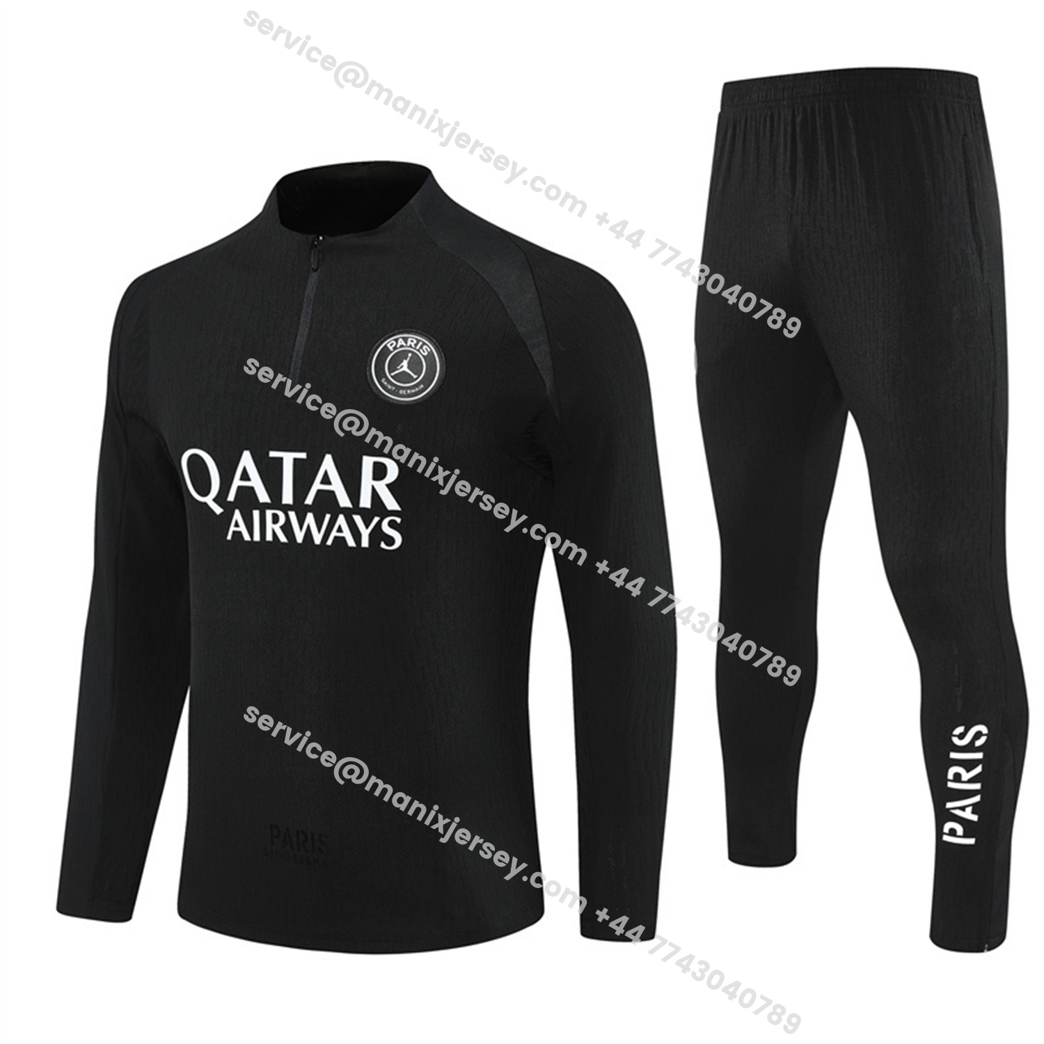 ManixJersey.com | Paris Saint-Germain PSG 25-26 Jordan Long Sleeve Training Set - Pure Black Top & Pants -Customize Name, Number and Patch | Worldwide Shipping