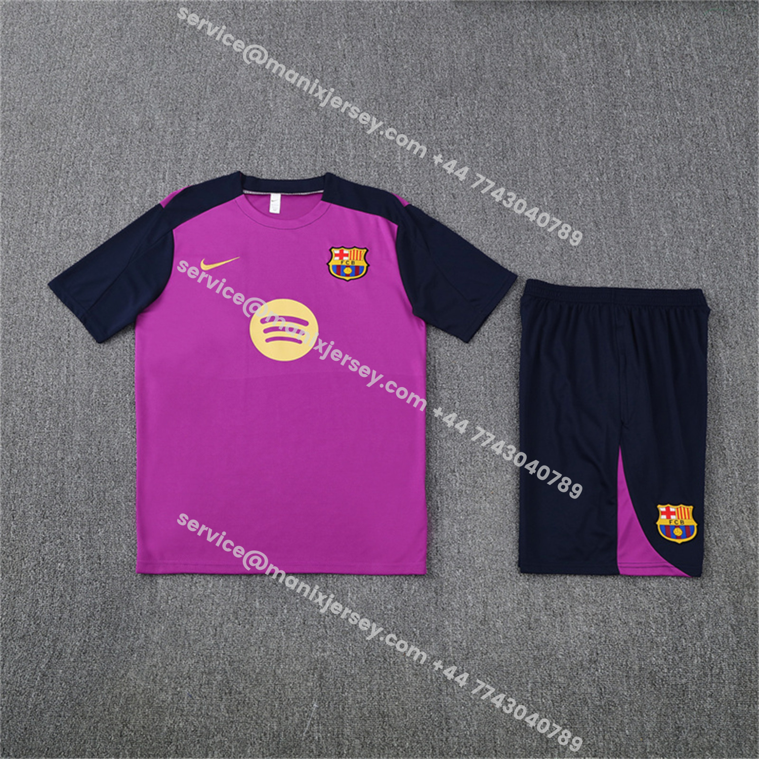 ManixJersey.com | Barcelona 25-26 Short-Sleeve Training Set - Purple Top & Deep Blue Shorts -Customize Name, Number and Patch | Worldwide Shipping