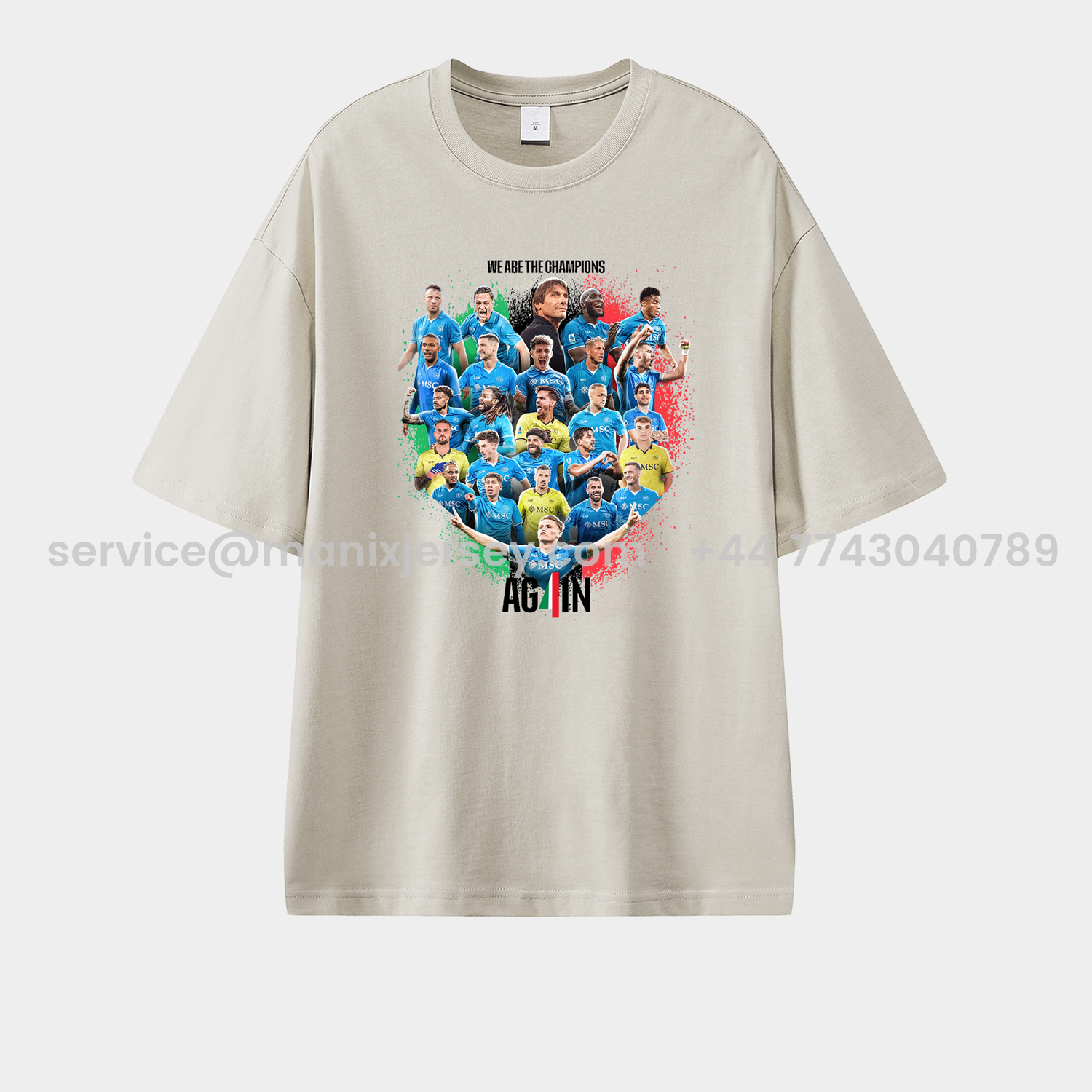 ManixJersey.com | Napoli AG4IN 2025 We Are The Campion Unisex Pure Cotton T-shirt -Customize Name, Number and Patch | Worldwide Shipping