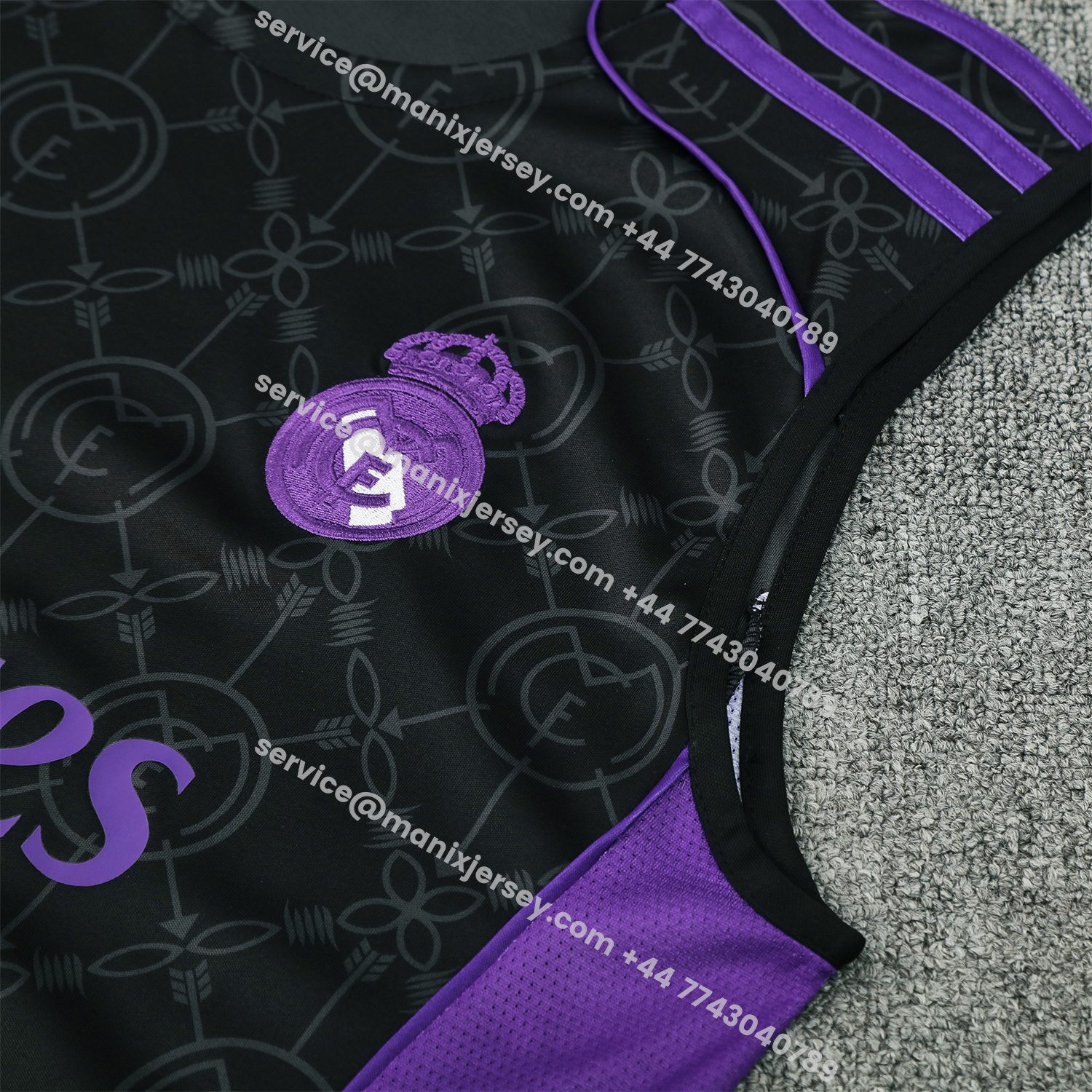 ManixJersey.com | Real Madrid 25-26 Vest Training Set - Blue Edge Black Vest & Black Shorts -Customize Name, Number and Patch | Worldwide Shipping