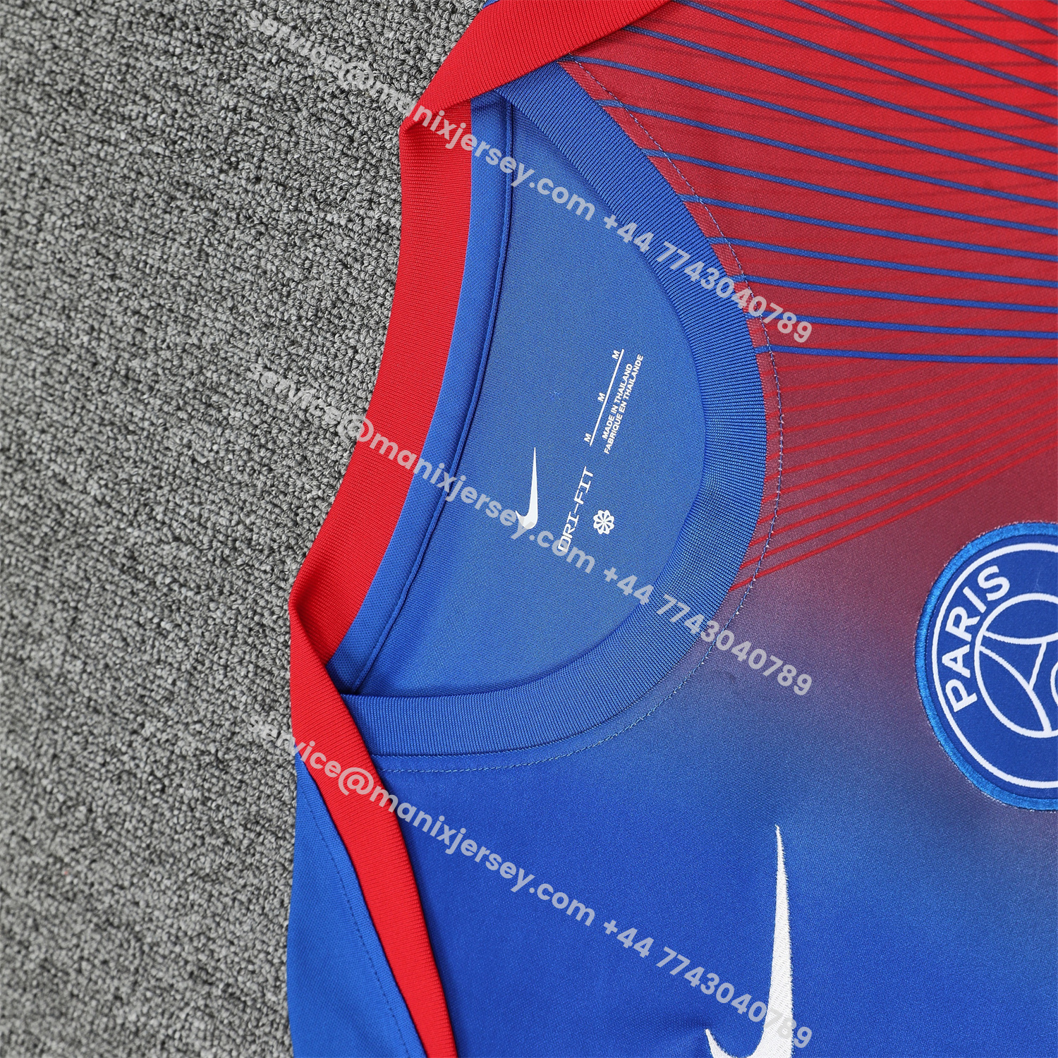 ManixJersey.com | Paris Saint-Germain PSG 25-26 Vest Training Set - Red And Blue Lines Vest & Blue Shorts -Customize Name, Number and Patch | Worldwide Shipping