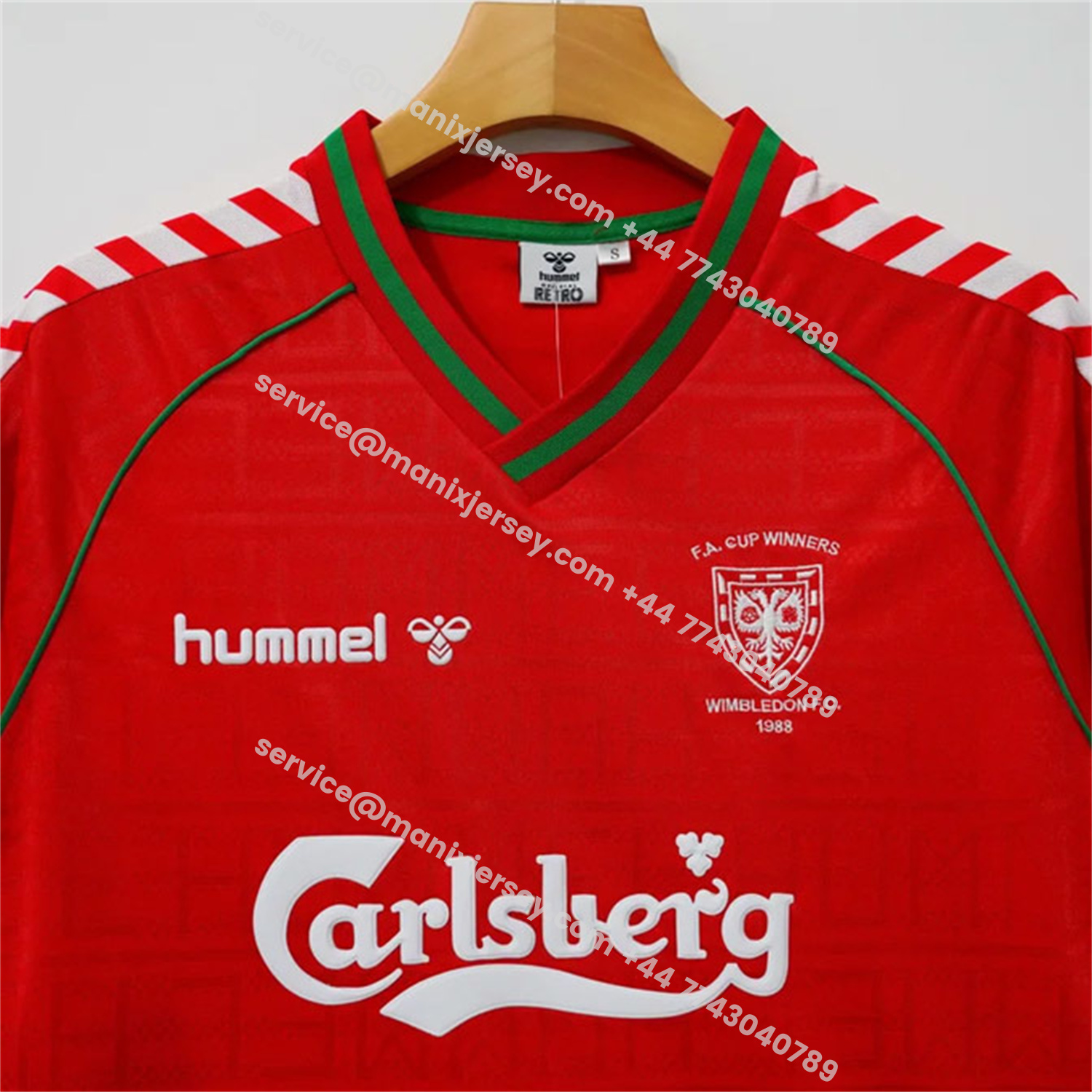 ManixJersey.com | Retro Wimbledon 1988-89 Away Red Jersey -Customize Name, Number and Patch | Worldwide Shipping