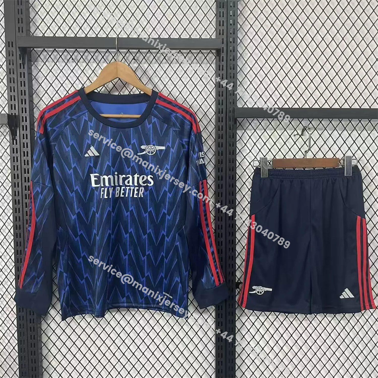 ManixJersey.com | Arsenal 25-26 Away Blue Long Sleeves Kids Kit -Customize Name, Number and Patch | Worldwide Shipping