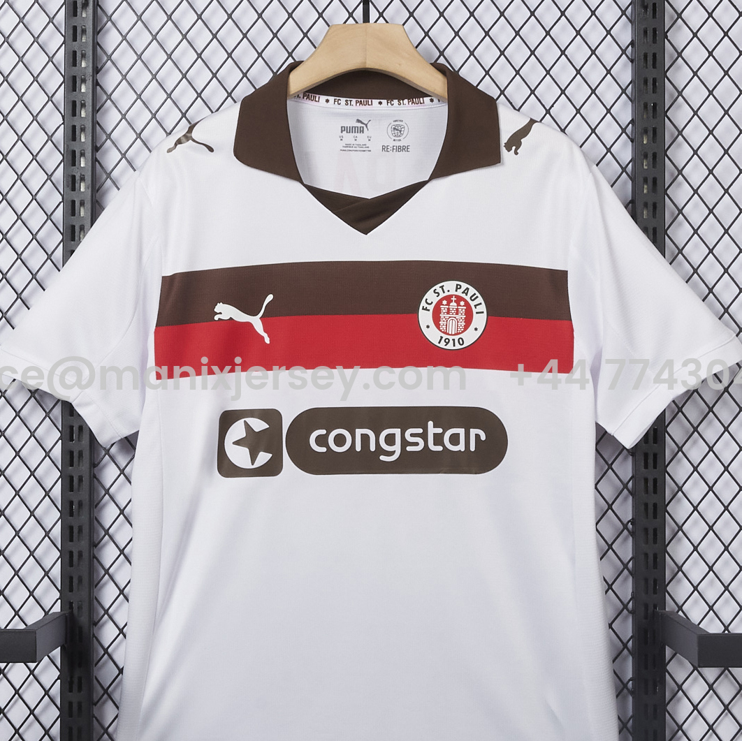 ManixJersey.com | St. Pauli 25-26 Away White Jersey - Fans Version -Customize Name, Number and Patch | Worldwide Shipping