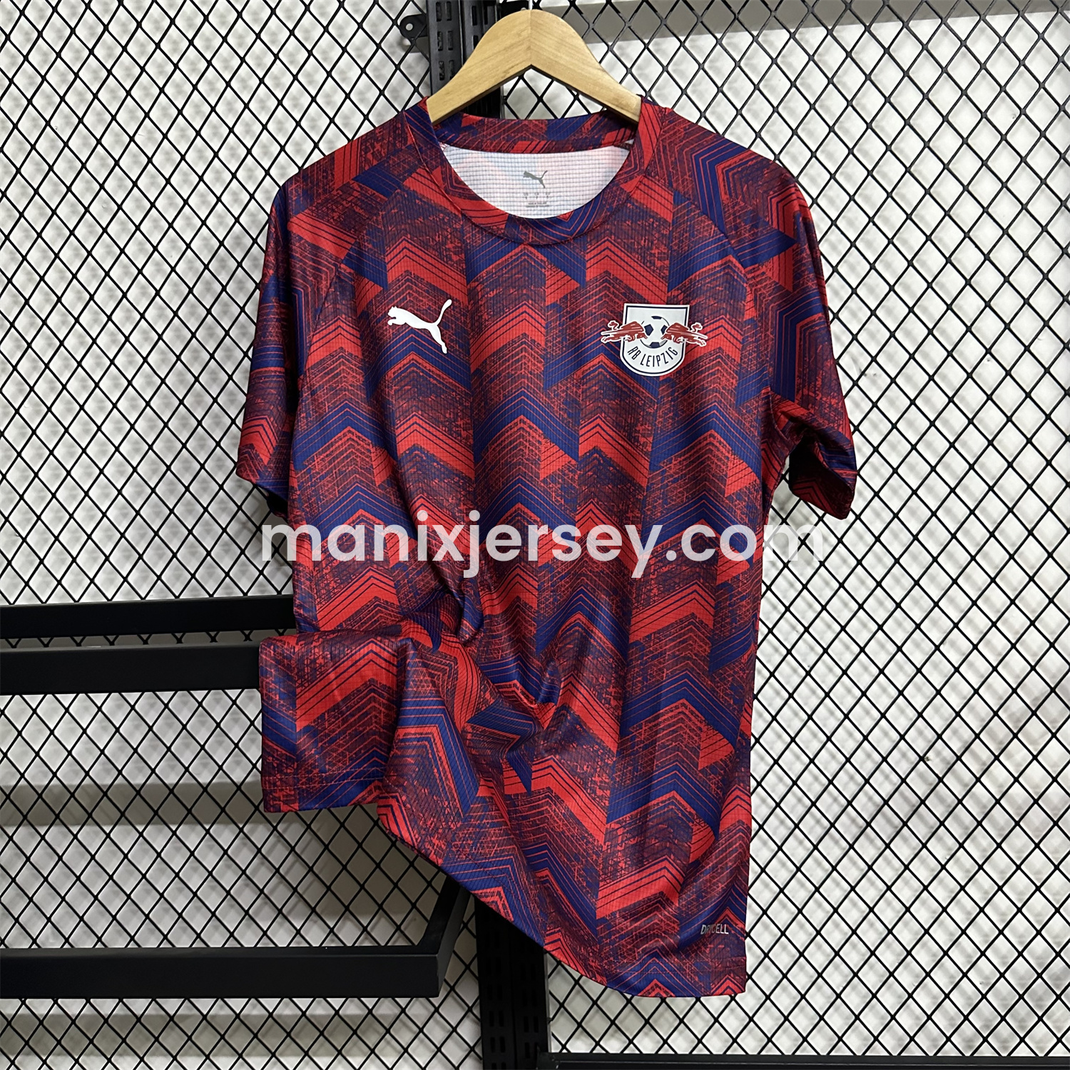 ManixJersey.com | RB Leipzig 25-26 Pre-Match Red Blue Training Jersey - Fans Version -Customize Name, Number and Patch | Worldwide Shipping