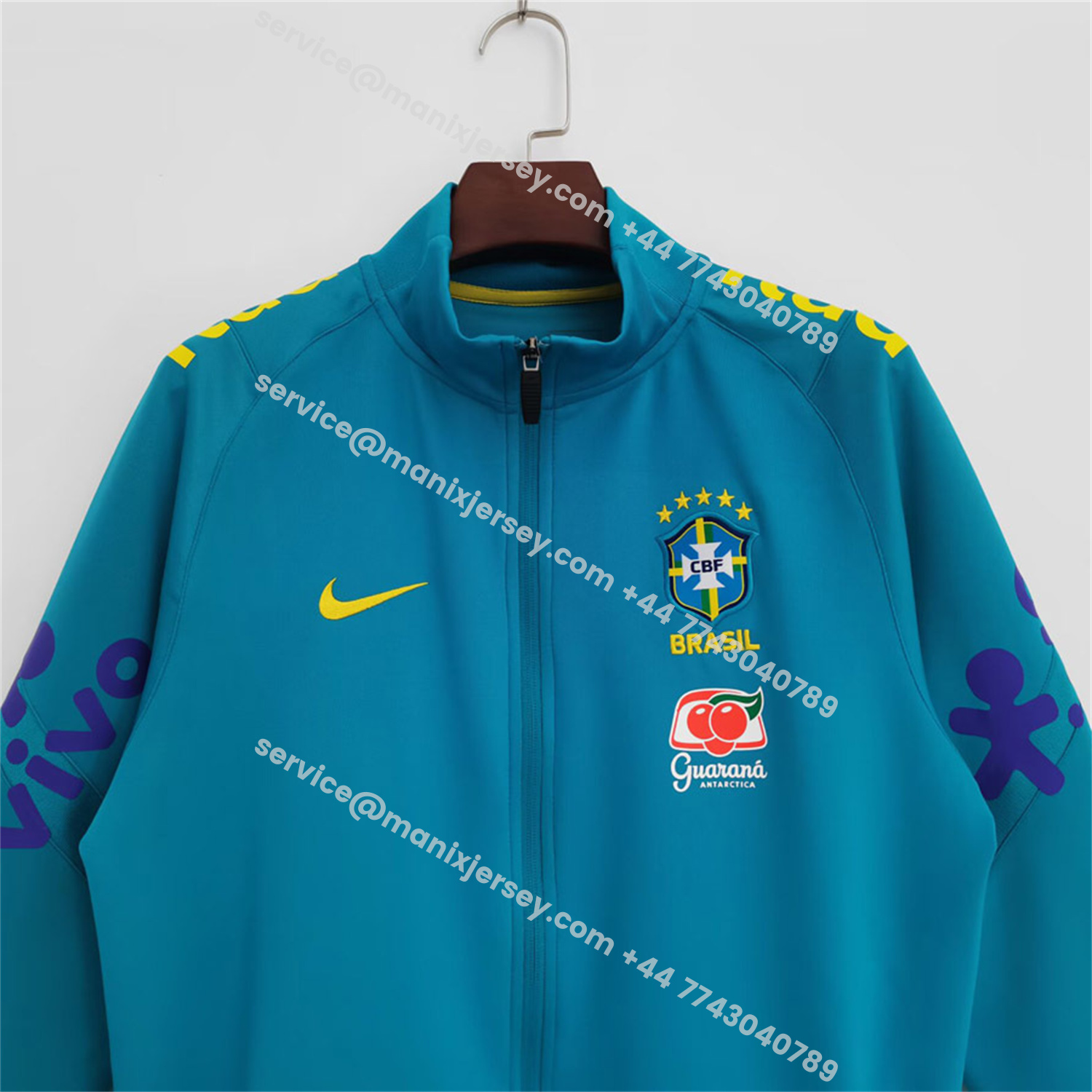 ManixJersey.com | Retro Brazil 2022 Lake Blue Windbreaker -Customize Name, Number and Patch | Worldwide Shipping