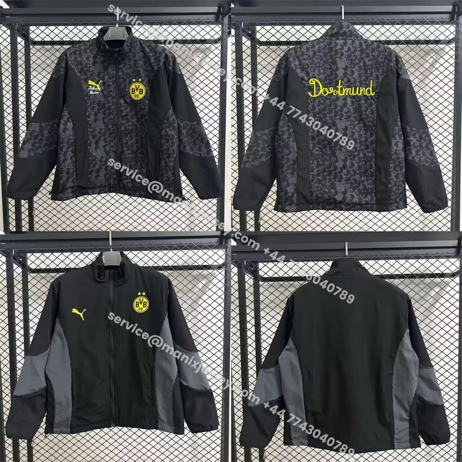 ManixJersey.com | Dortmund 25-26 Black and Gray Double-Sided Training Windbreaker Jacket -Customize Name, Number and Patch | Worldwide Shipping