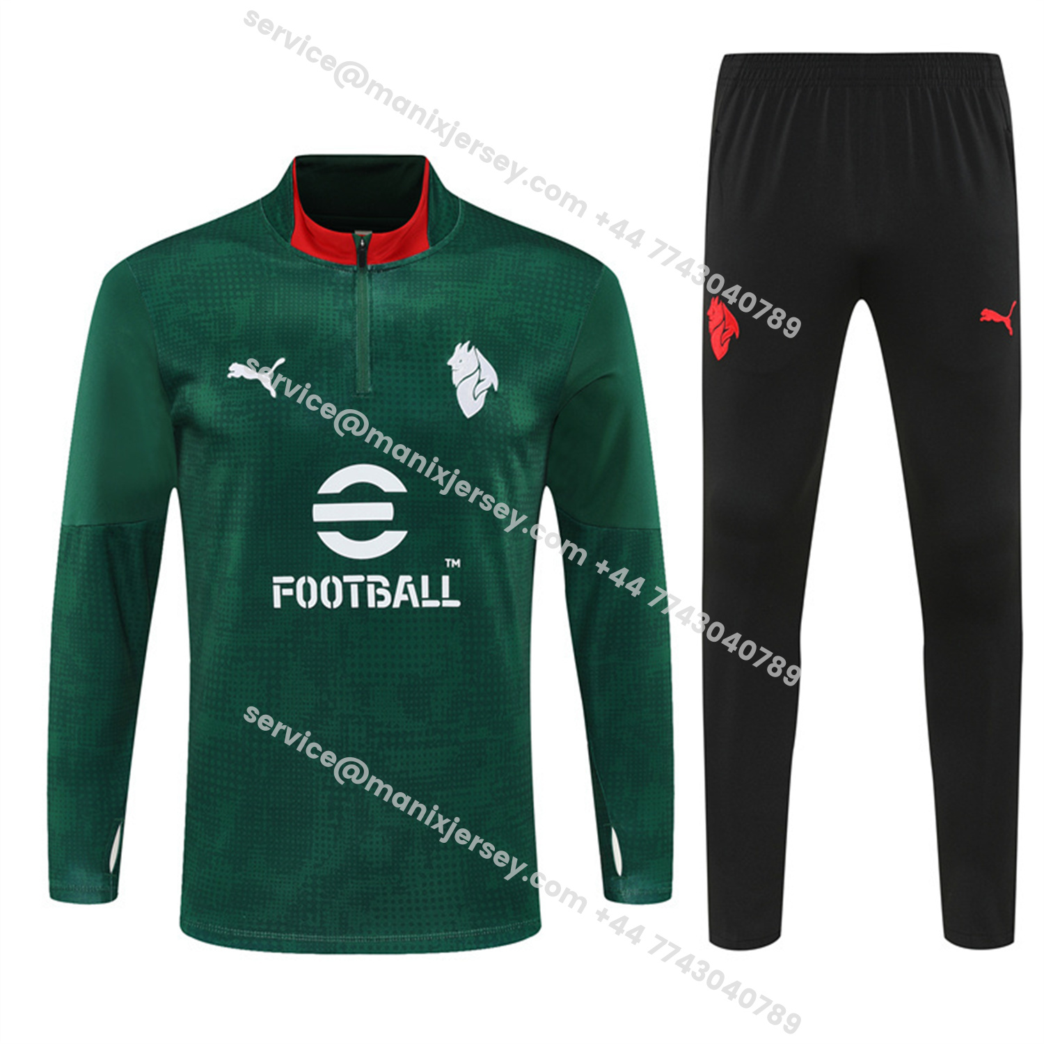 ManixJersey.com | AC Milan 25-26 Kids Long Sleeve Training Set - Army Green Top & Black Pants -Customize Name, Number and Patch | Worldwide Shipping