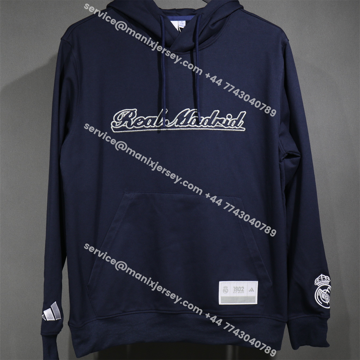 ManixJersey.com | Real Madrid 25-26 Pure Color Training Hoodie Set - Deep Blue Hoodie and Deep Blue Pants -Customize Name, Number and Patch | Worldwide Shipping