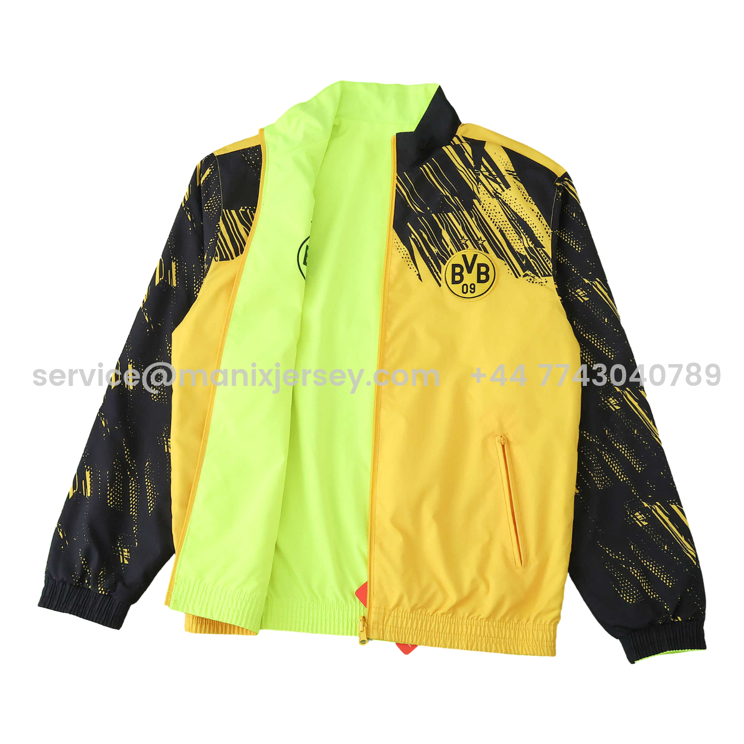 ManixJersey.com | Dortmund 25-26 Double Sided Reversible Windbreaker - Green & Yellow -Customize Name, Number and Patch | Worldwide Shipping