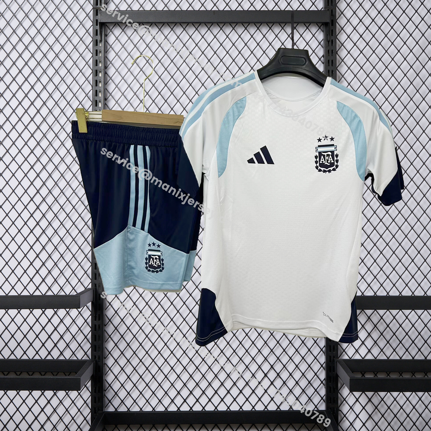 ManixJersey.com | Argentina 2026 White Pre-Match Training Kids Kit -Customize Name, Number and Patch | Worldwide Shipping
