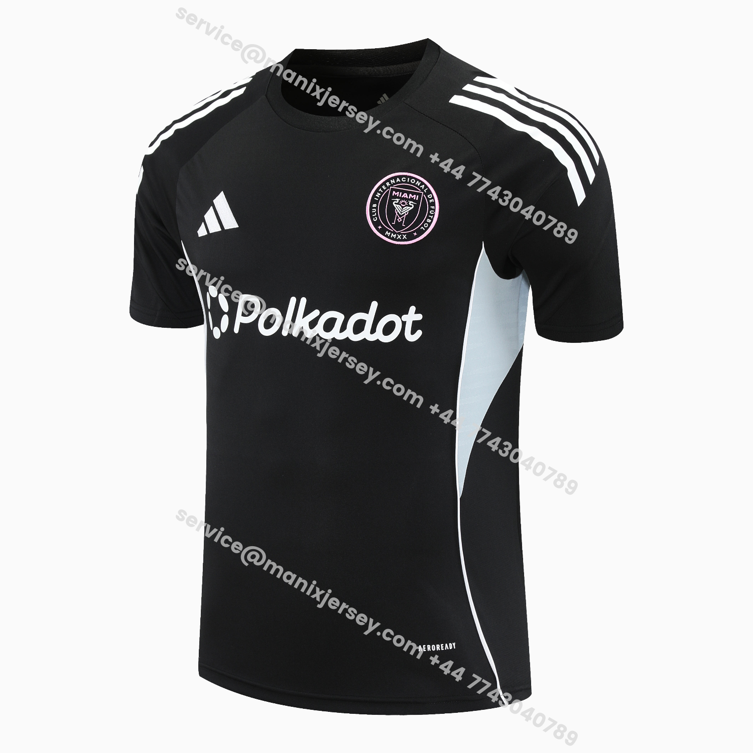 ManixJersey.com | INT M.A.M 25-26 Short-Sleeve Training Set - Light Grey Stripes Black Top & Black Shorts -Customize Name, Number and Patch | Worldwide Shipping