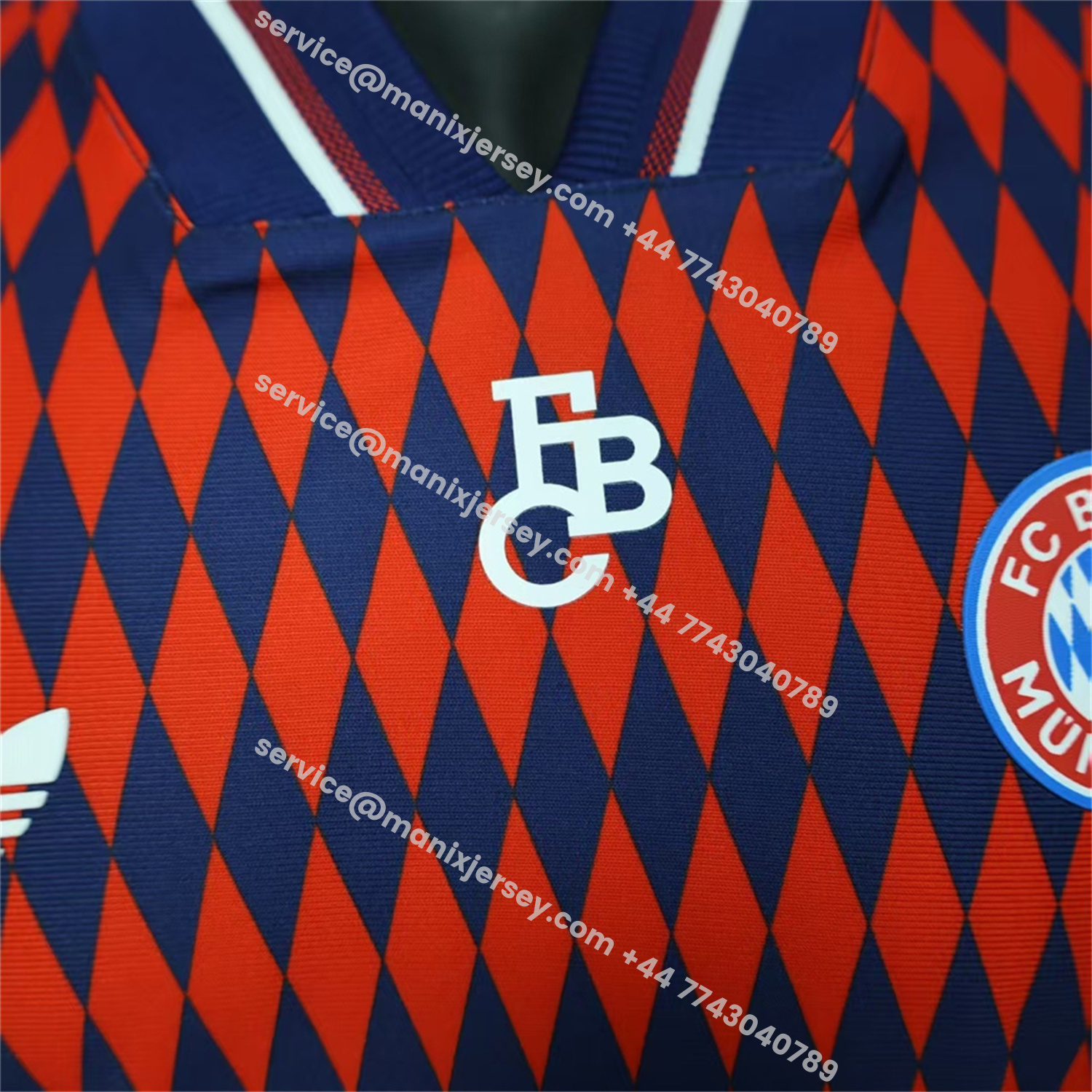 ManixJersey.com | Bayern Munich 25-26 Trefoil Retro Style Red And Deep Blue Jersey - Player Version -Customize Name, Number and Patch | Worldwide Shipping