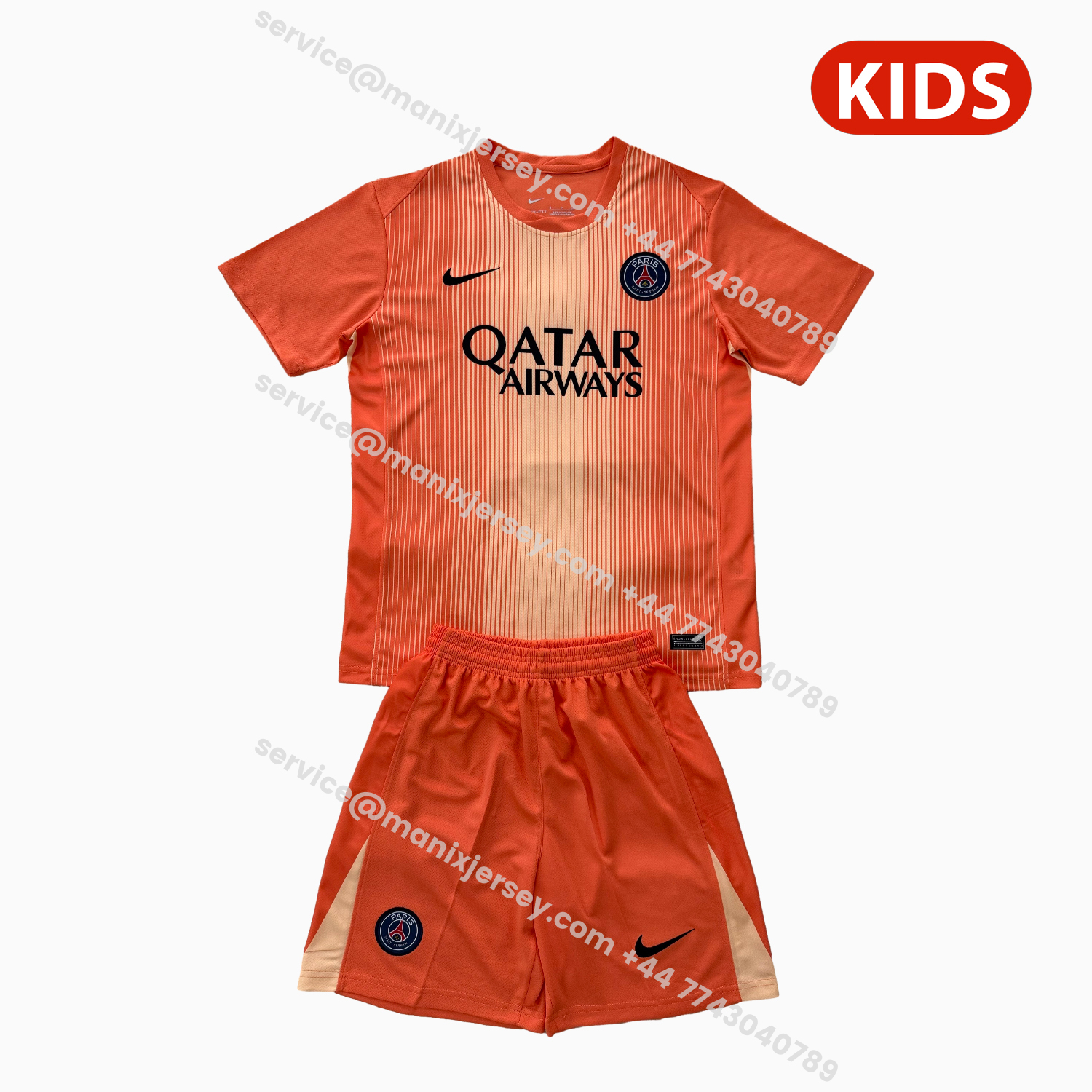 ManixJersey.com | Paris Saint-Germain PSG 25-26 Orange Goalkeeper Kids Kit -Customize Name, Number and Patch | Worldwide Shipping