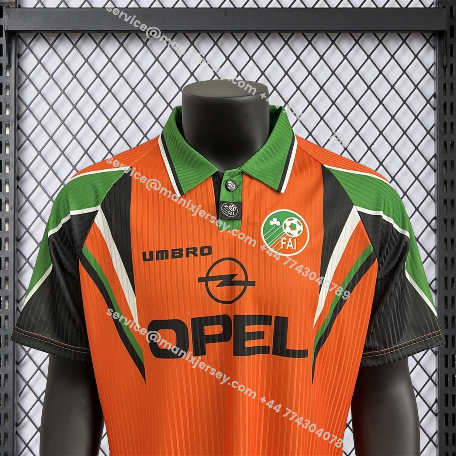 ManixJersey.com | Retro Ireland 1996-97 Away Orange Jersey -Customize Name, Number and Patch | Worldwide Shipping