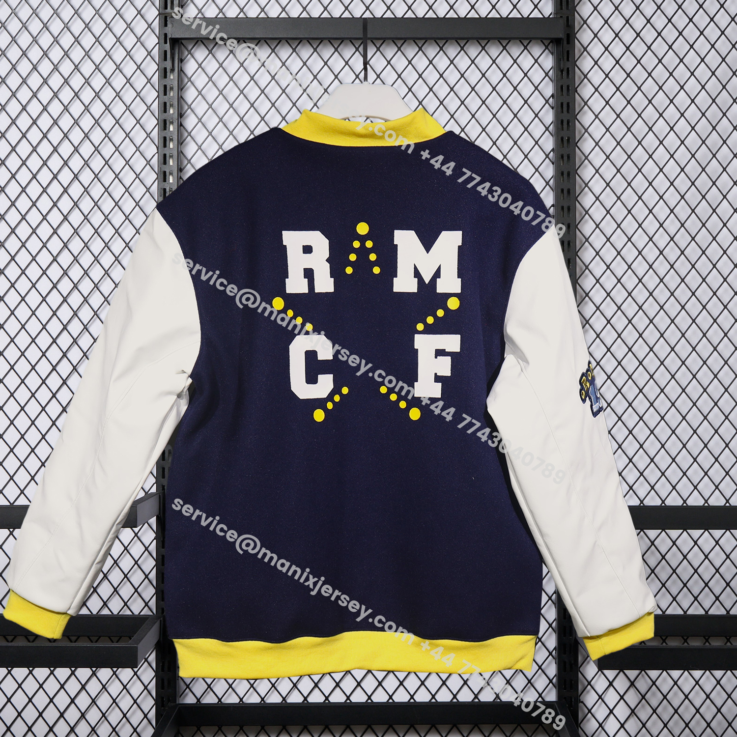 ManixJersey.com | Real Madrid 25-26 Warm Windbreaker Jacket - Dark Blue And White -Customize Name, Number and Patch | Worldwide Shipping