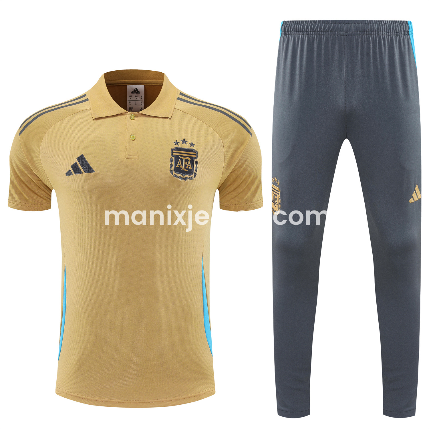 ManixJersey.com | Argentina 25-26 POLO Short-Sleeve Training Set - Light Brown Top and Grey Pants -Customize Name, Number and Patch | Worldwide Shipping