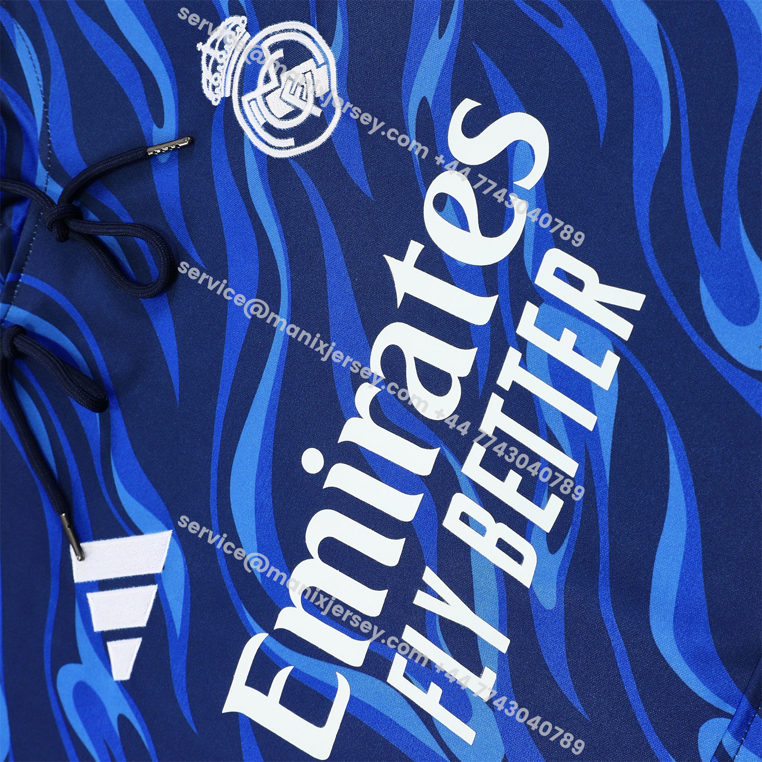 ManixJersey.com | Real Madrid 25-26 Training Hoodie Set - Blue Hoodie and Deep Blue Pants -Customize Name, Number and Patch | Worldwide Shipping