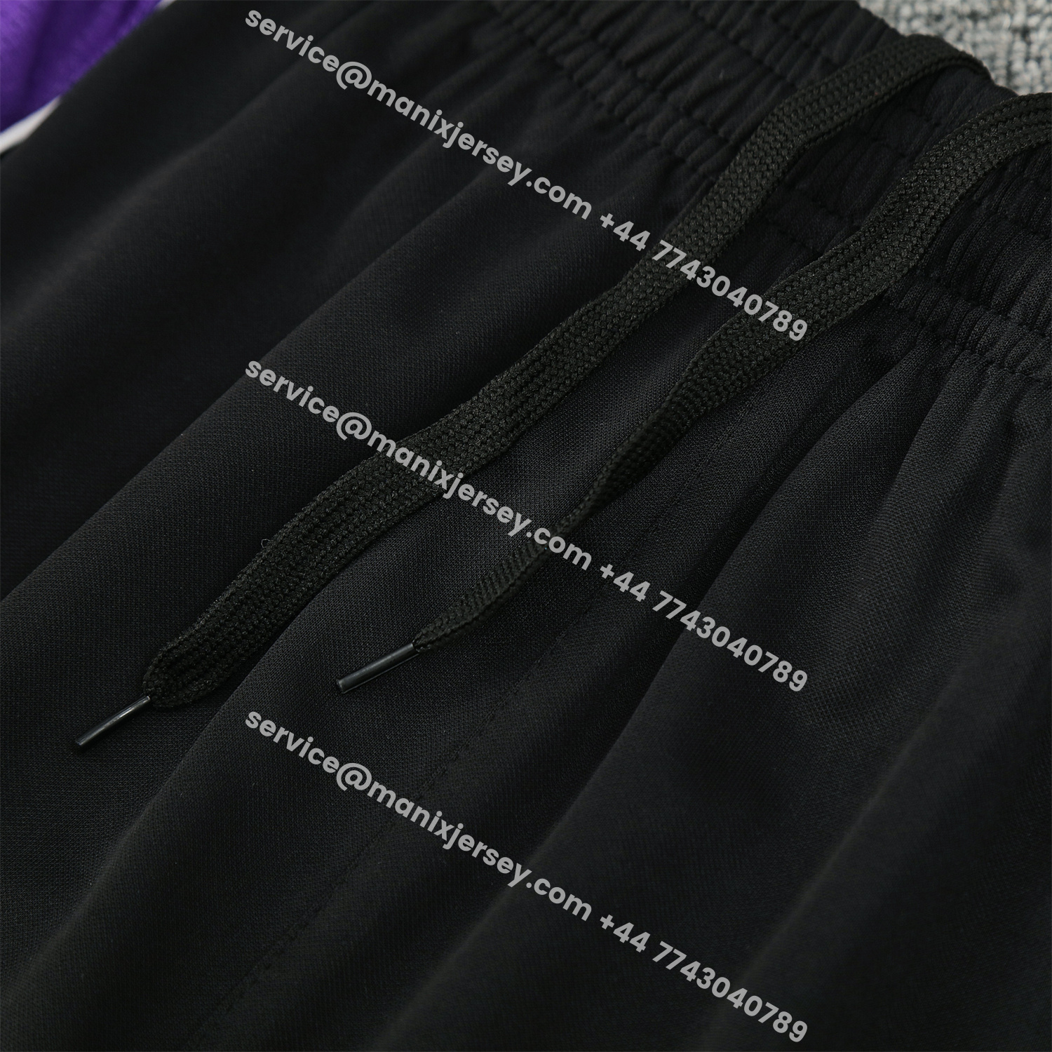 ManixJersey.com | Real Madrid 25-26 Short-Sleeve Training Set - Blue Edge White Top & Black Shorts -Customize Name, Number and Patch | Worldwide Shipping