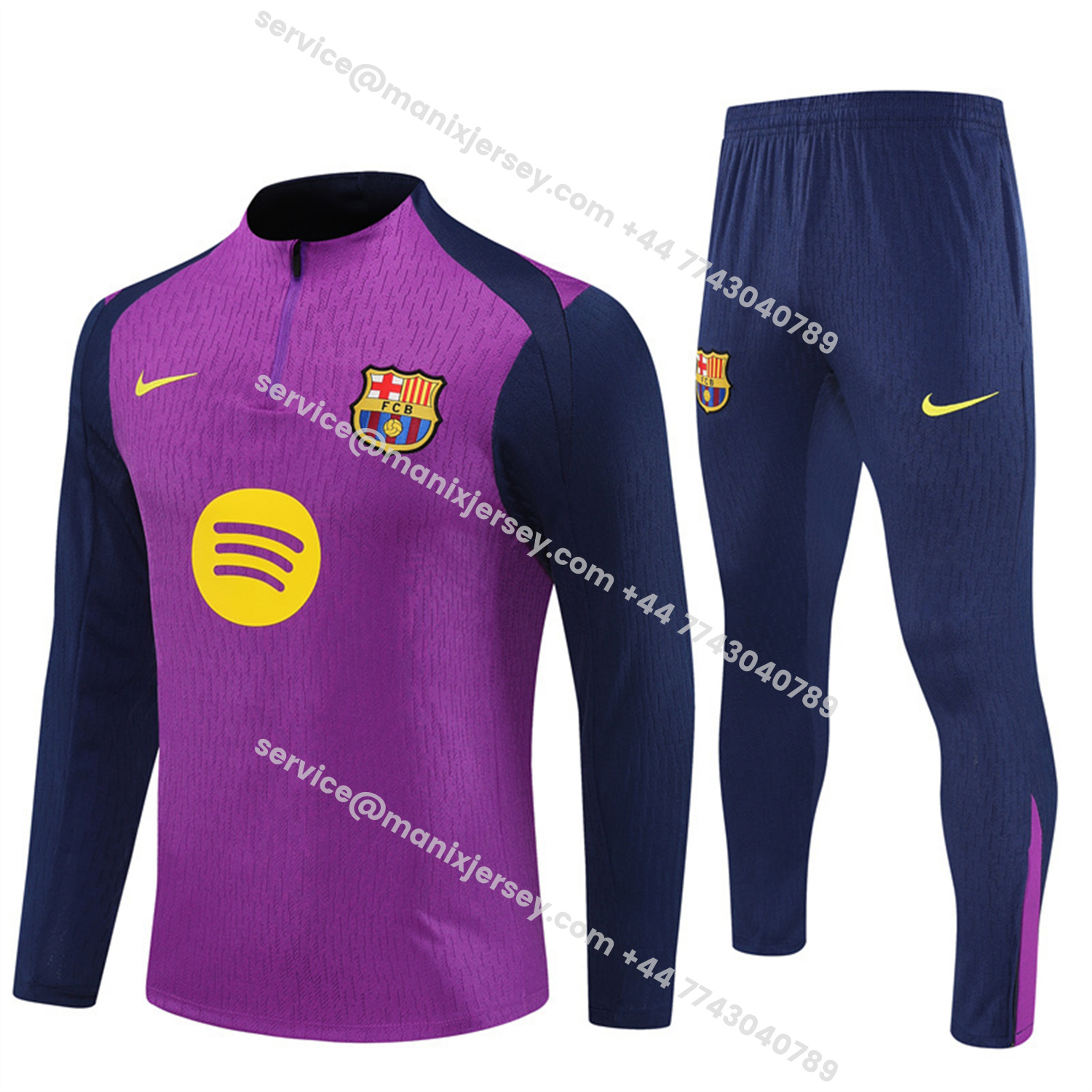 ManixJersey.com | Barcelona 25-26 Long Sleeve Training Set - Purple Top & Deep Blue Pants -Customize Name, Number and Patch | Worldwide Shipping