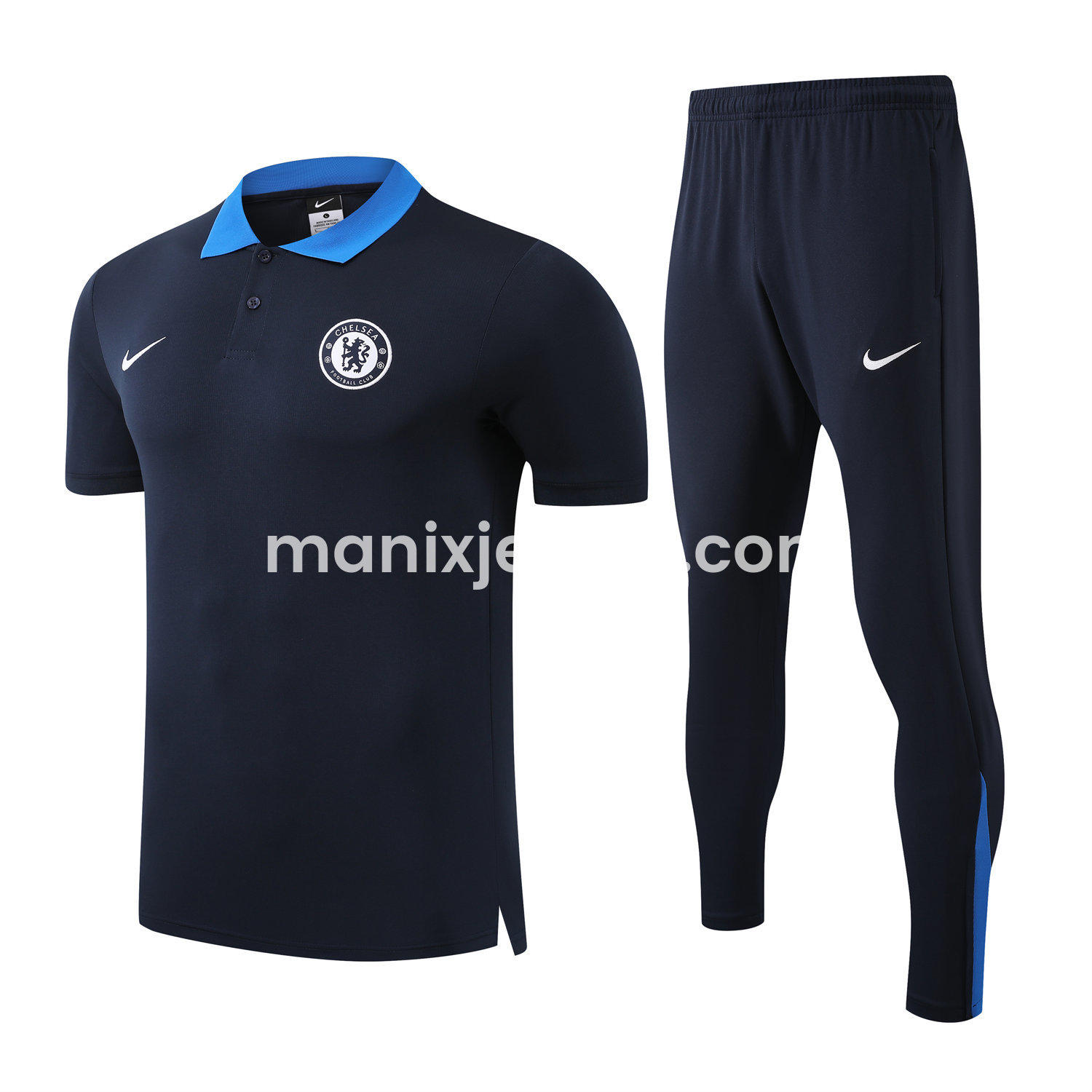 ManixJersey.com | C.H.E.L.S.E.A 25-26 POLO Short-Sleeve Training Set - Deep Blue Top and Pants -Customize Name, Number and Patch | Worldwide Shipping