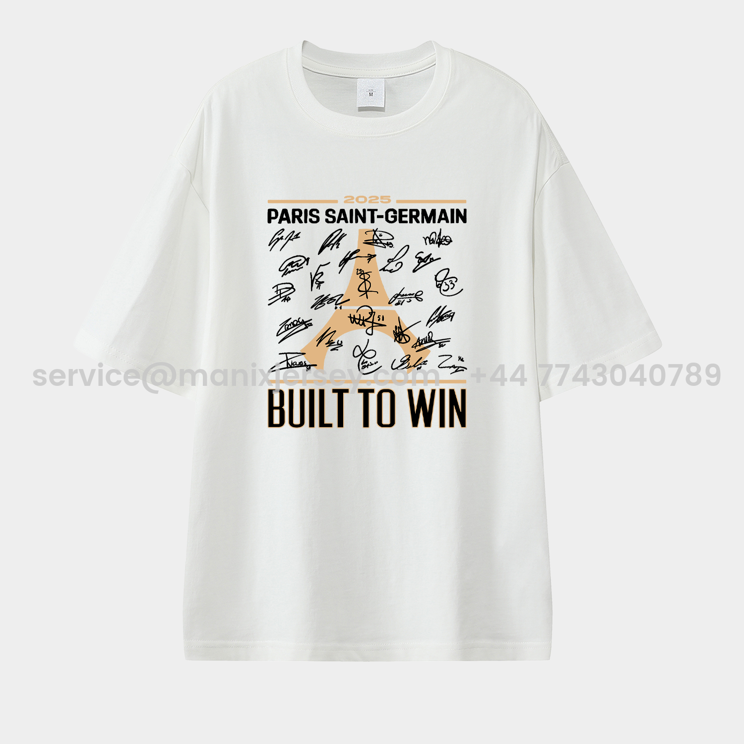 ManixJersey.com | Paris Saint-Germain PSG 2025 Build To Win Eiffel Tower Unisex Pure Cotton T-shirt -Customize Name, Number and Patch | Worldwide Shipping