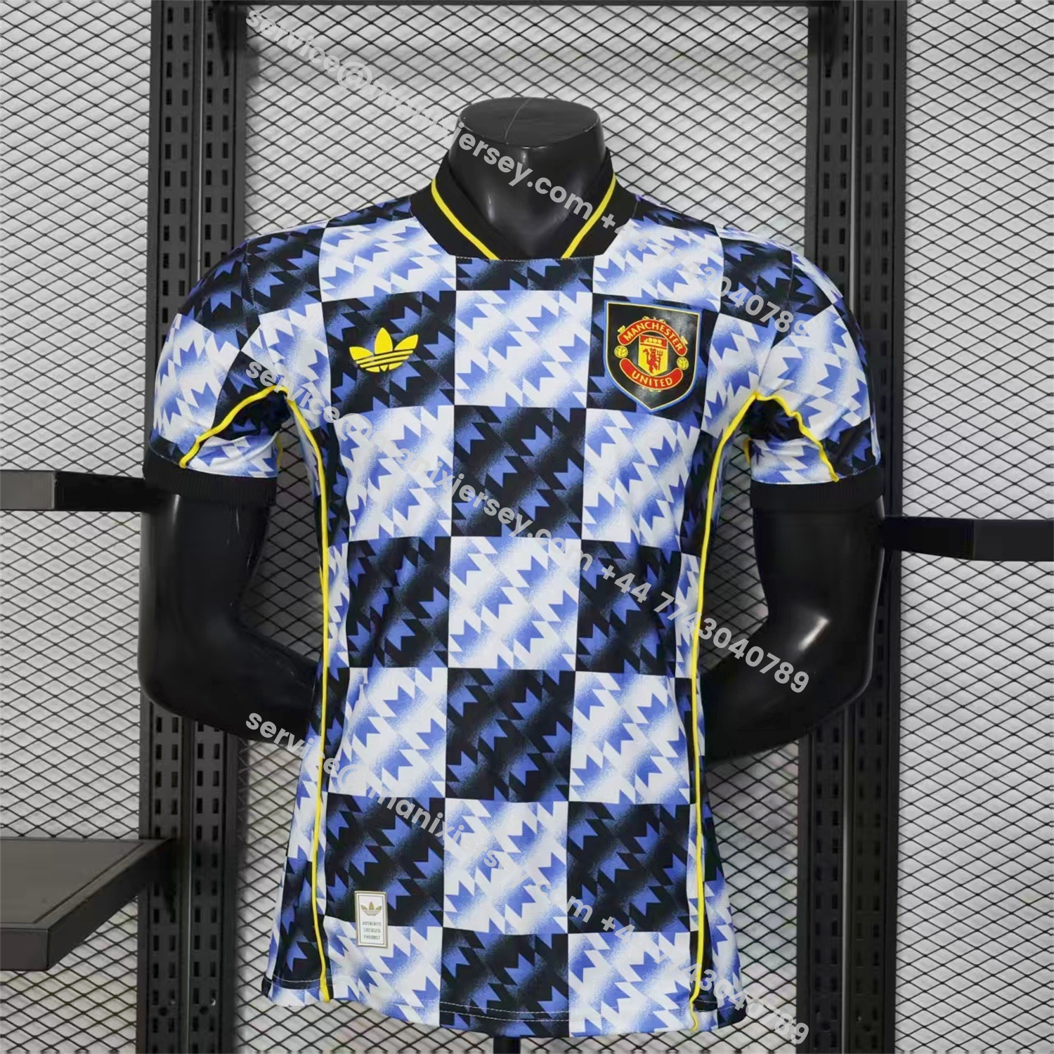 ManixJersey.com | Manchester United 25-26 Blue And Black Checkerboard Special Jersey - Player Version -Customize Name, Number and Patch | Worldwide Shipping