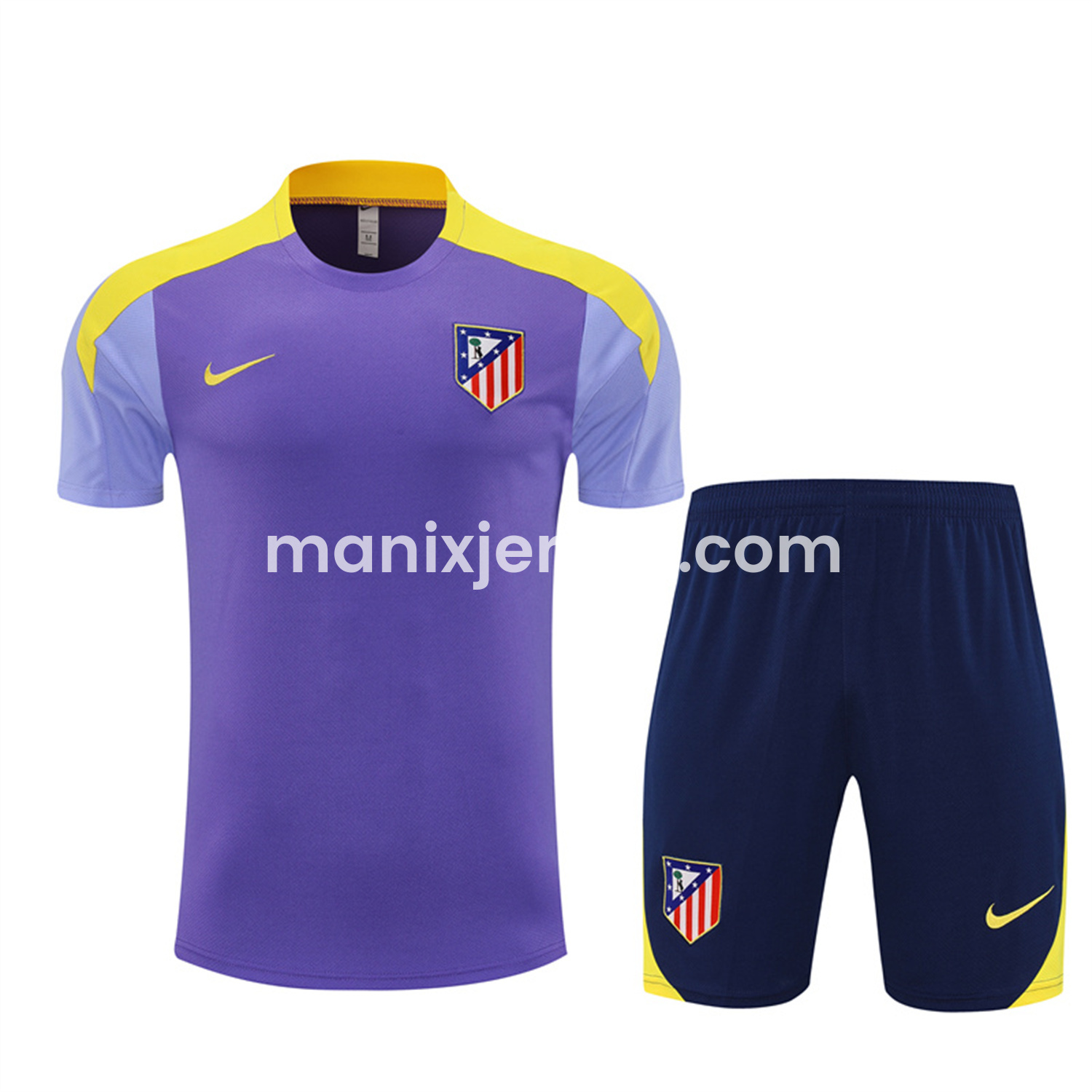 ManixJersey.com | Atletico Madrid 25-26 Kids Short-Sleeve Training Set - Purple Top & Royal Blue shorts -Customize Name, Number and Patch | Worldwide Shipping